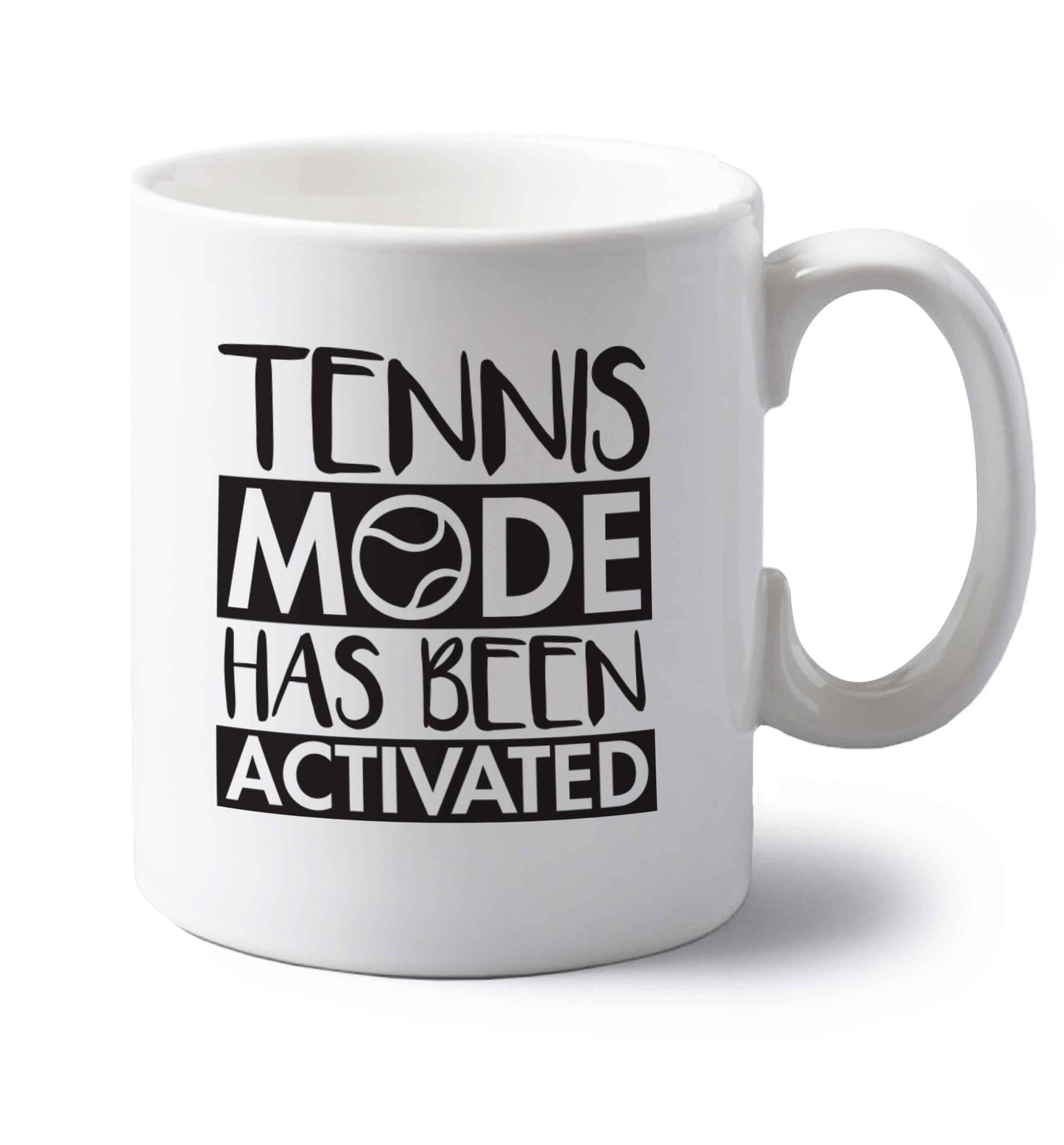 Tennis mode has been activated left handed white ceramic mug 