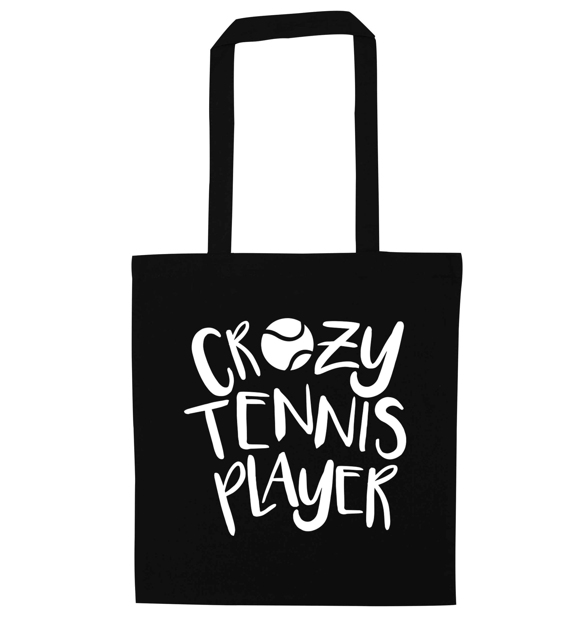 Crazy tennis player black tote bag