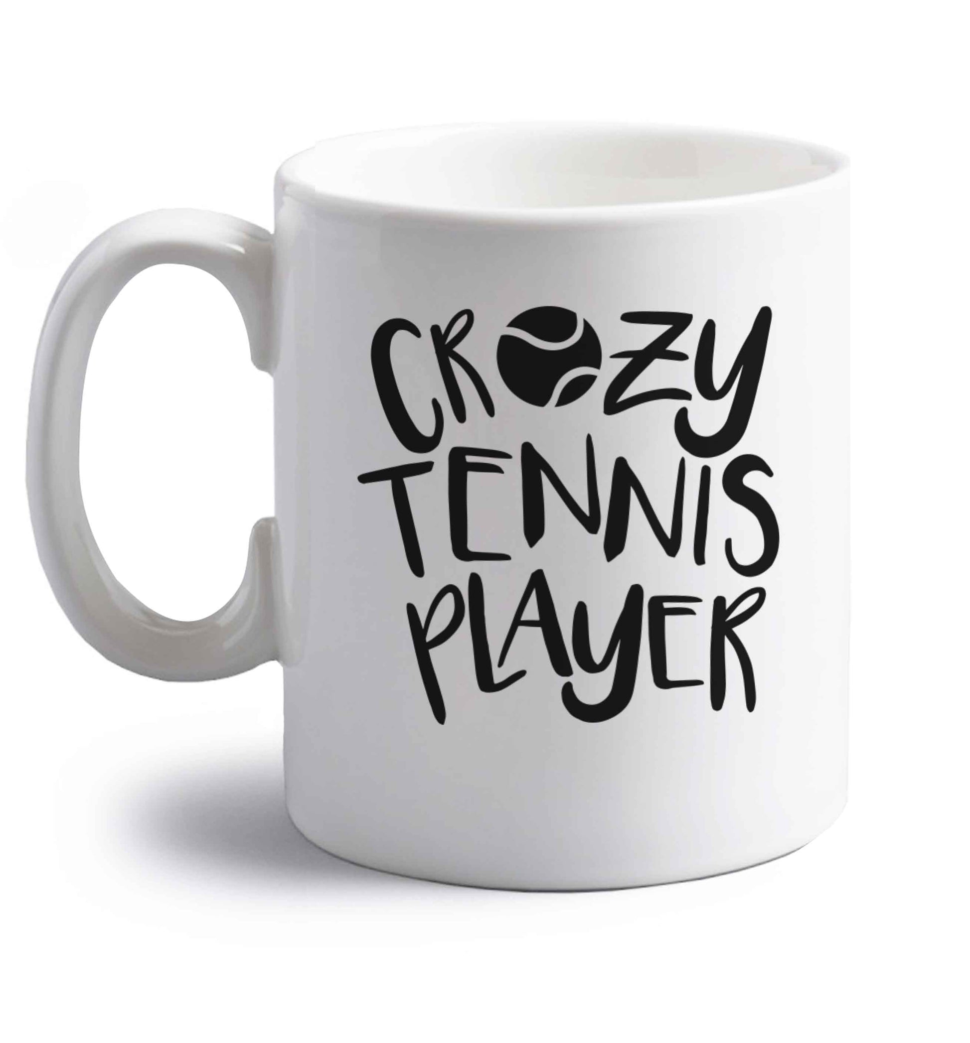 Crazy tennis player right handed white ceramic mug 