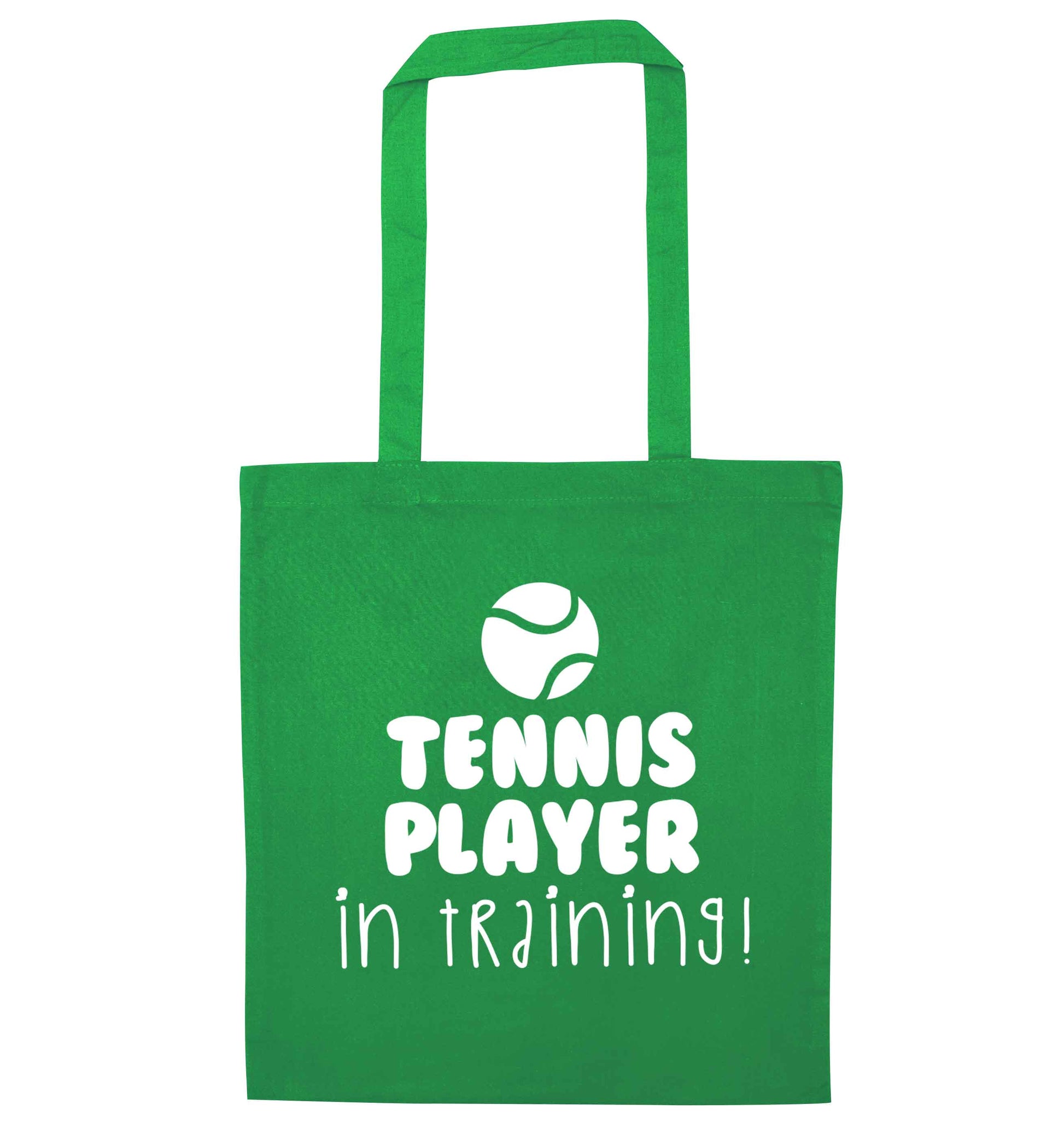 Tennis player in training green tote bag