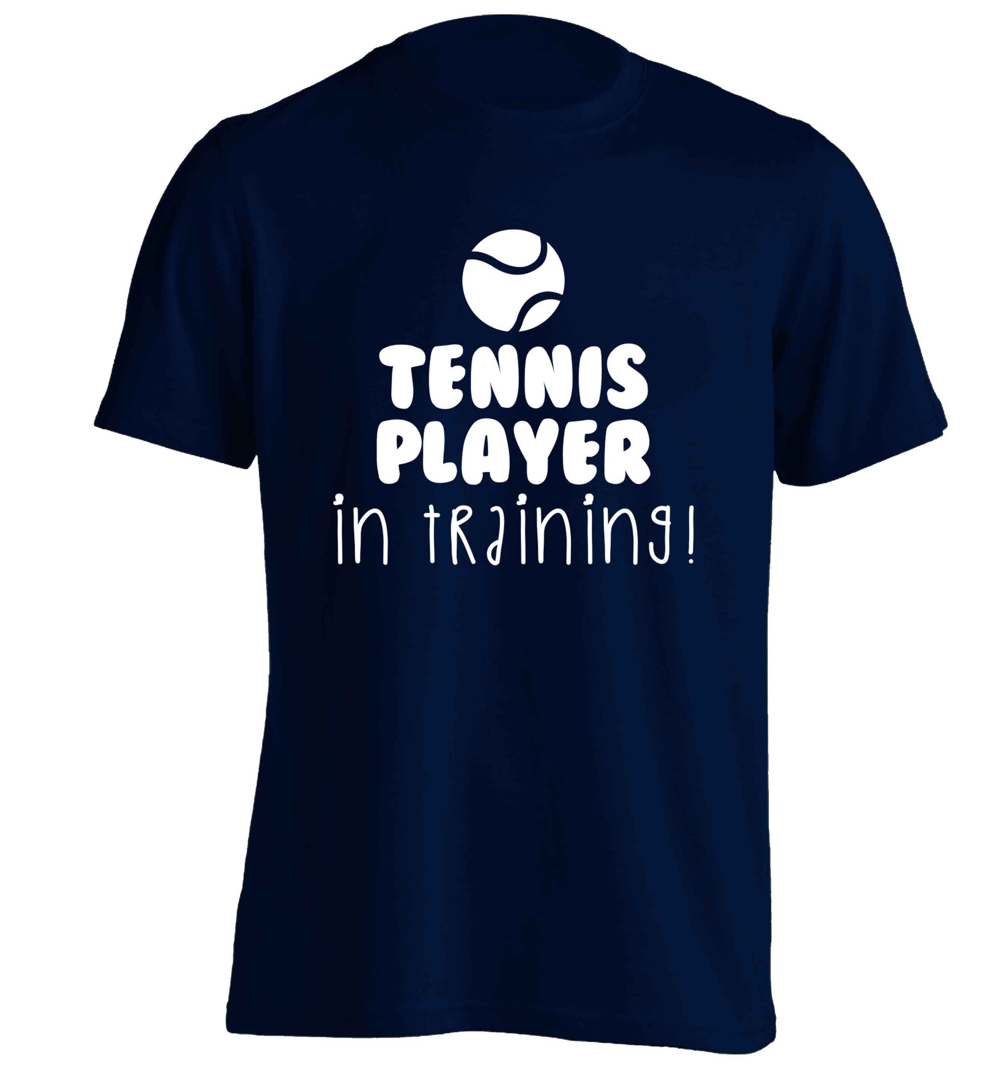 Tennis player in training adults unisex navy Tshirt 2XL