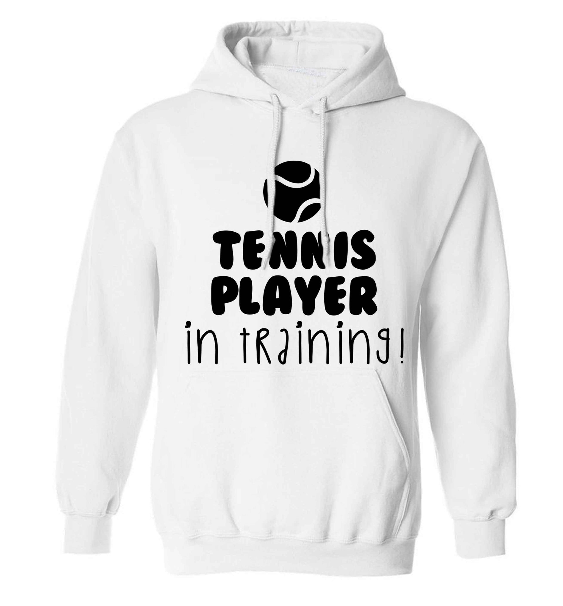 Tennis player in training adults unisex white hoodie 2XL