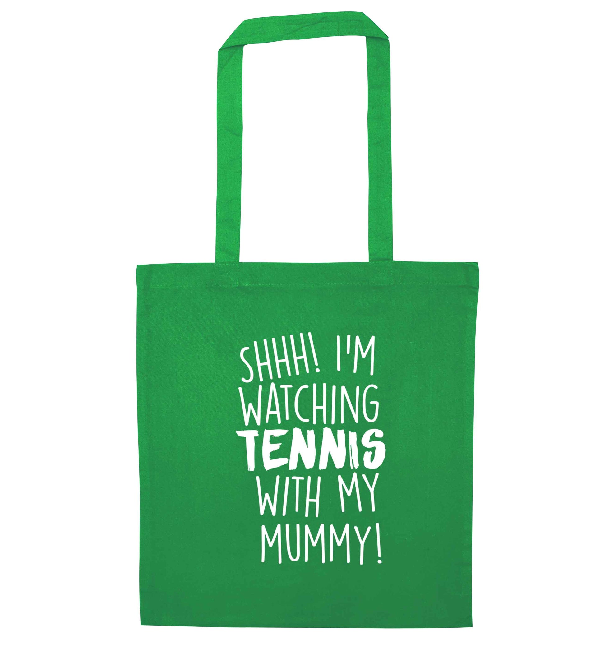 Shh! I'm watching tennis with my mummy! green tote bag