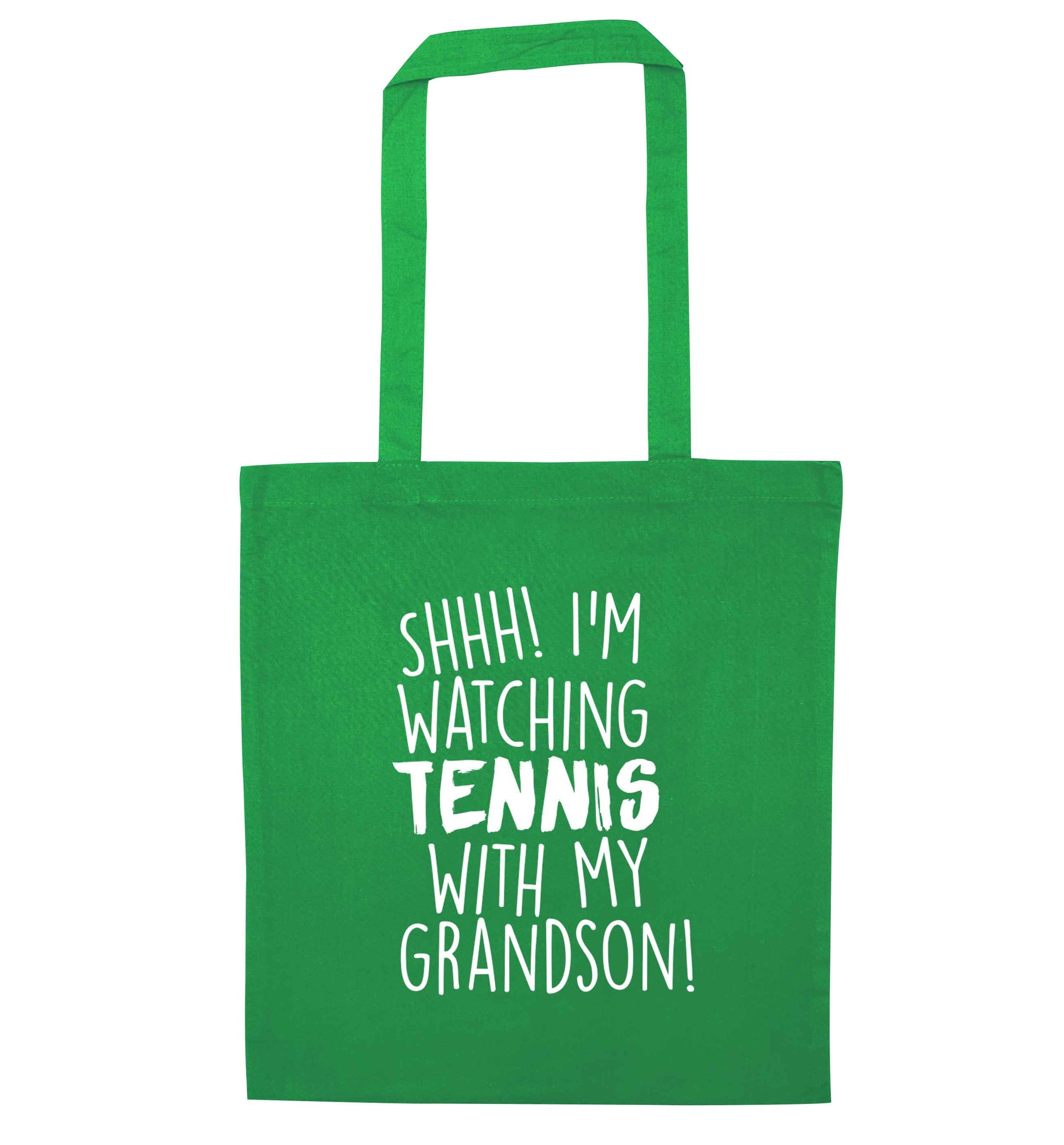 Shh! I'm watching tennis with my grandson! green tote bag