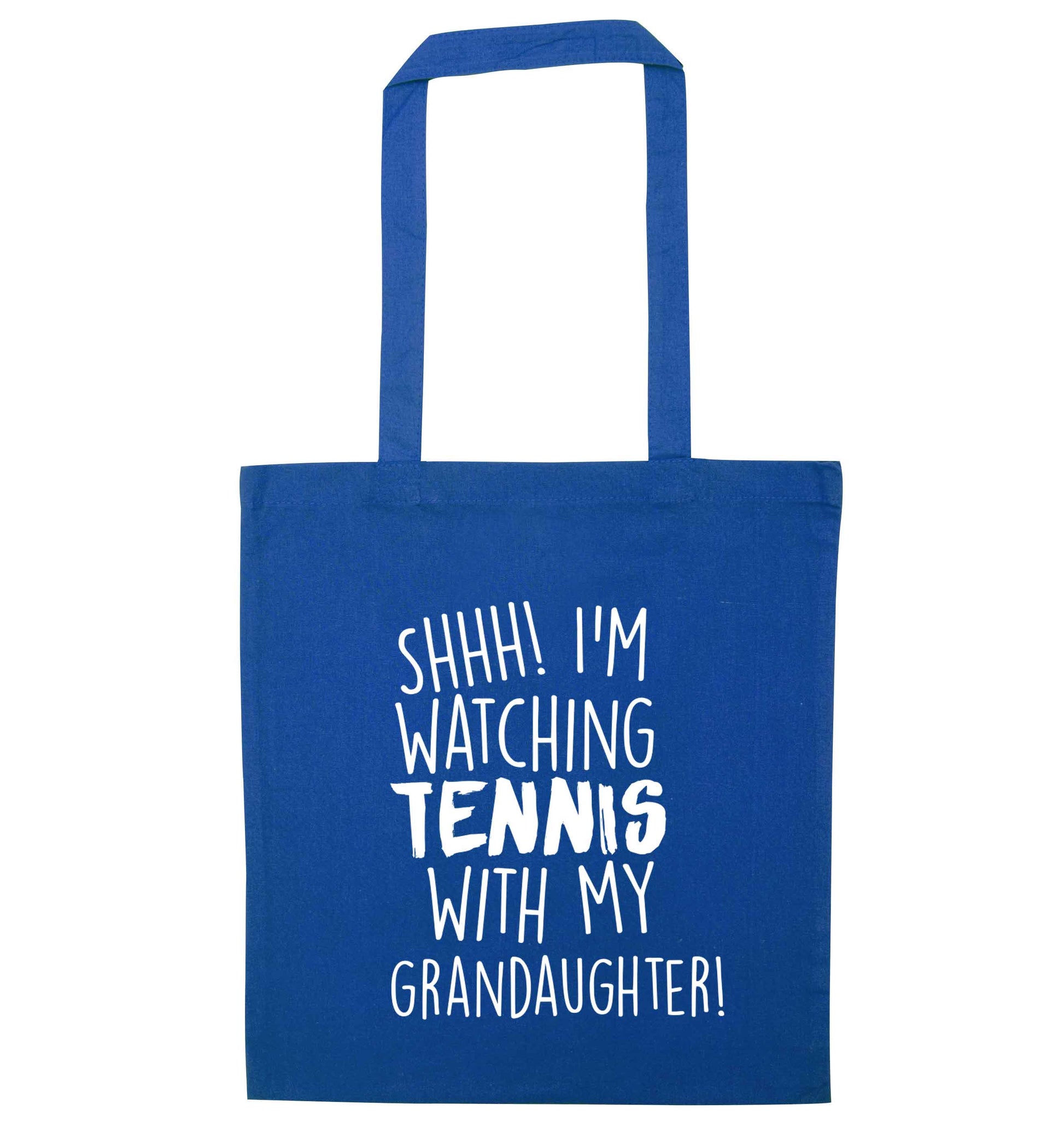 Shh! I'm watching tennis with my granddaughter! blue tote bag