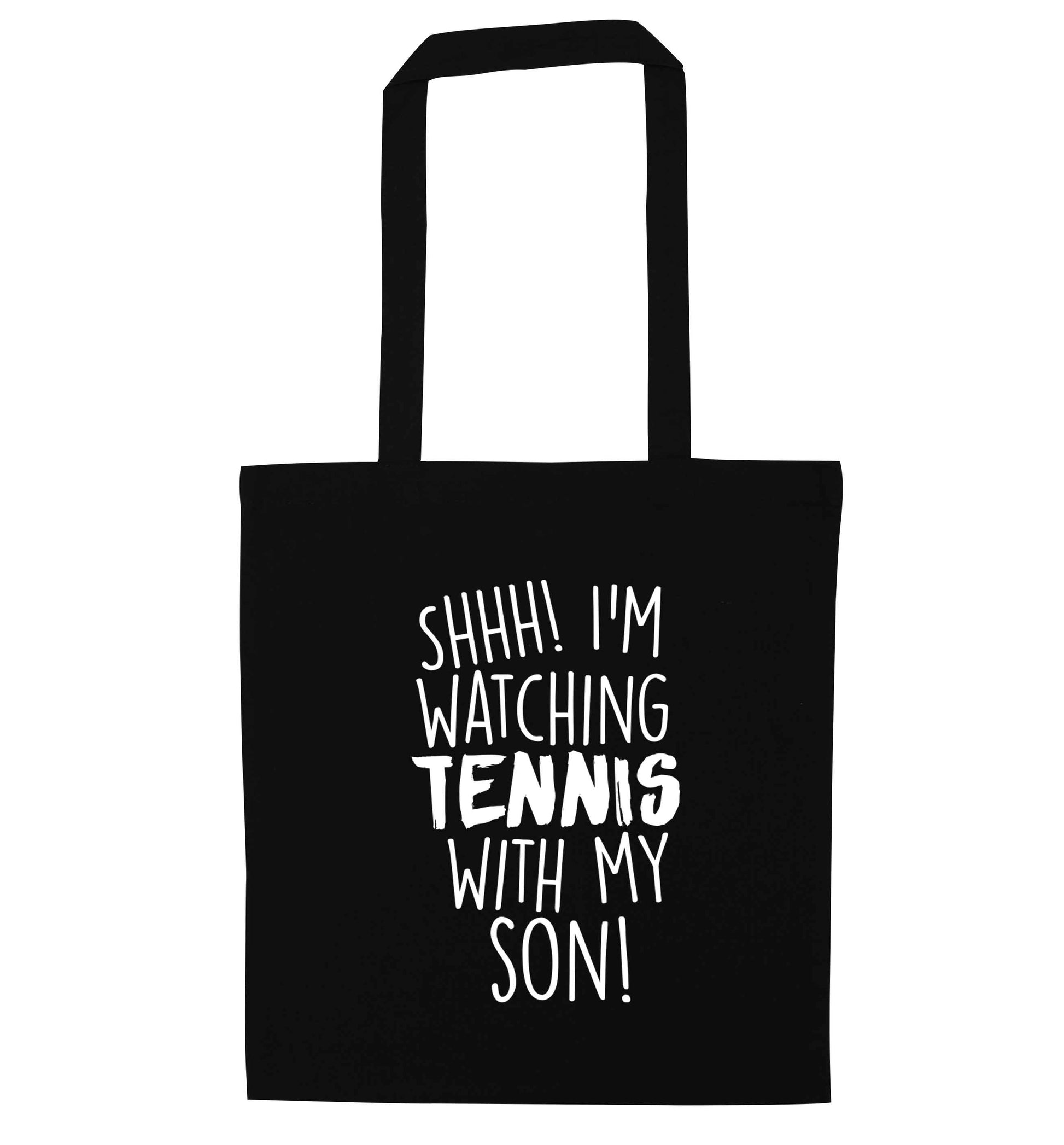 Shh! I'm watching tennis with my son! black tote bag