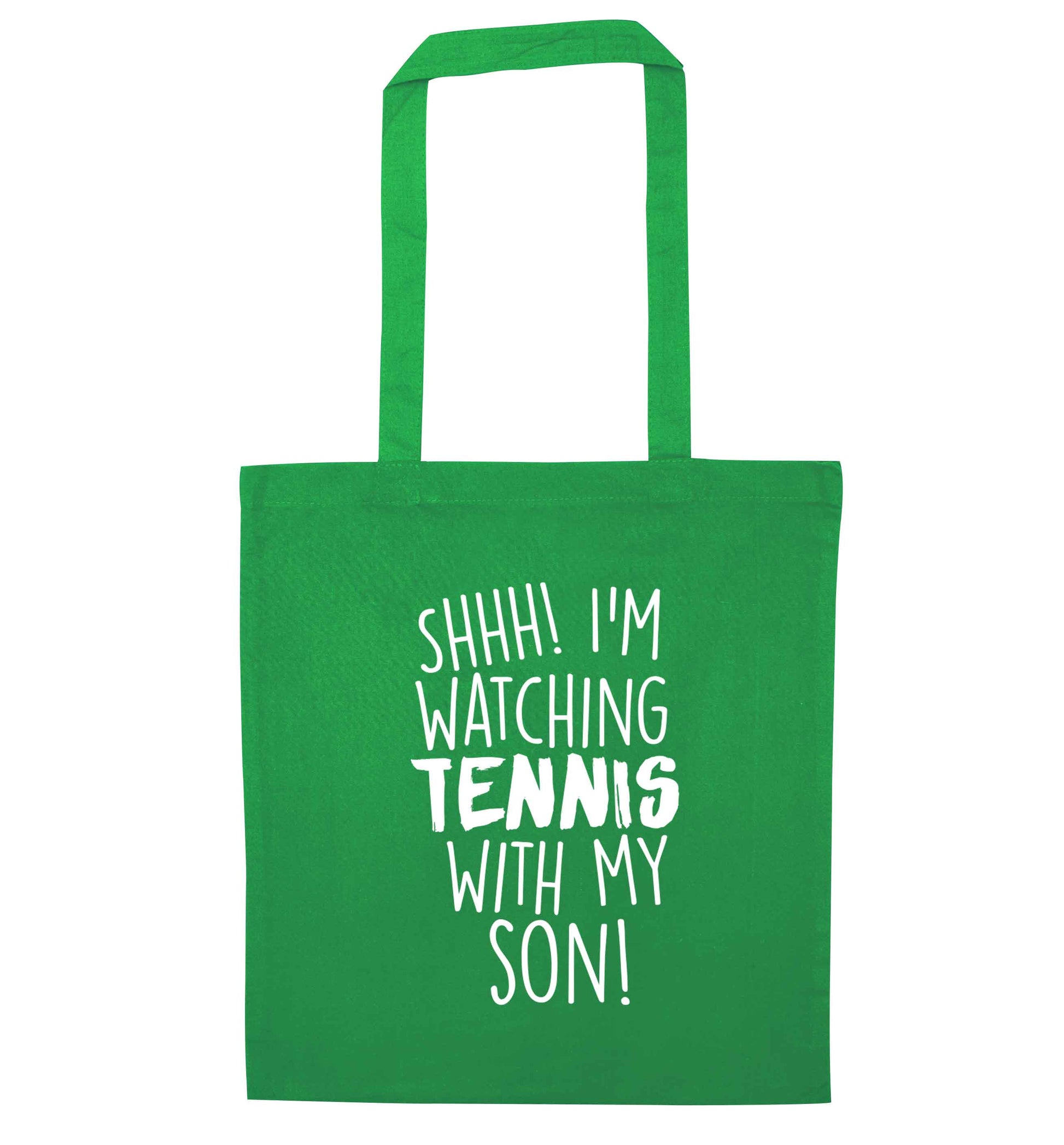 Shh! I'm watching tennis with my son! green tote bag