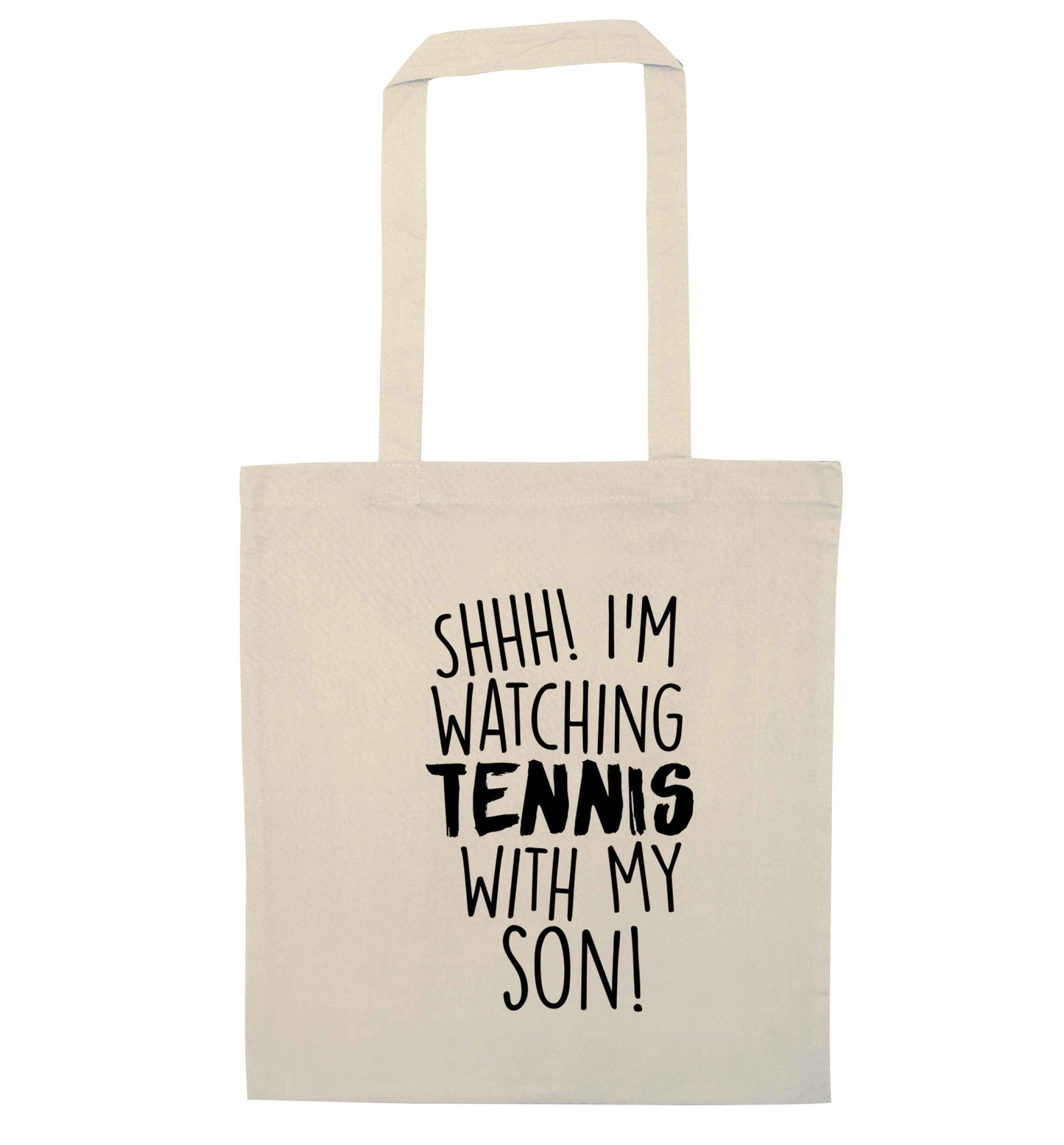 Shh! I'm watching tennis with my son! natural tote bag