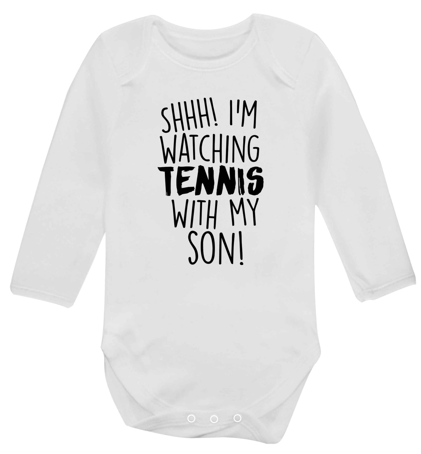 Shh! I'm watching tennis with my son! Baby Vest long sleeved white 6-12 months