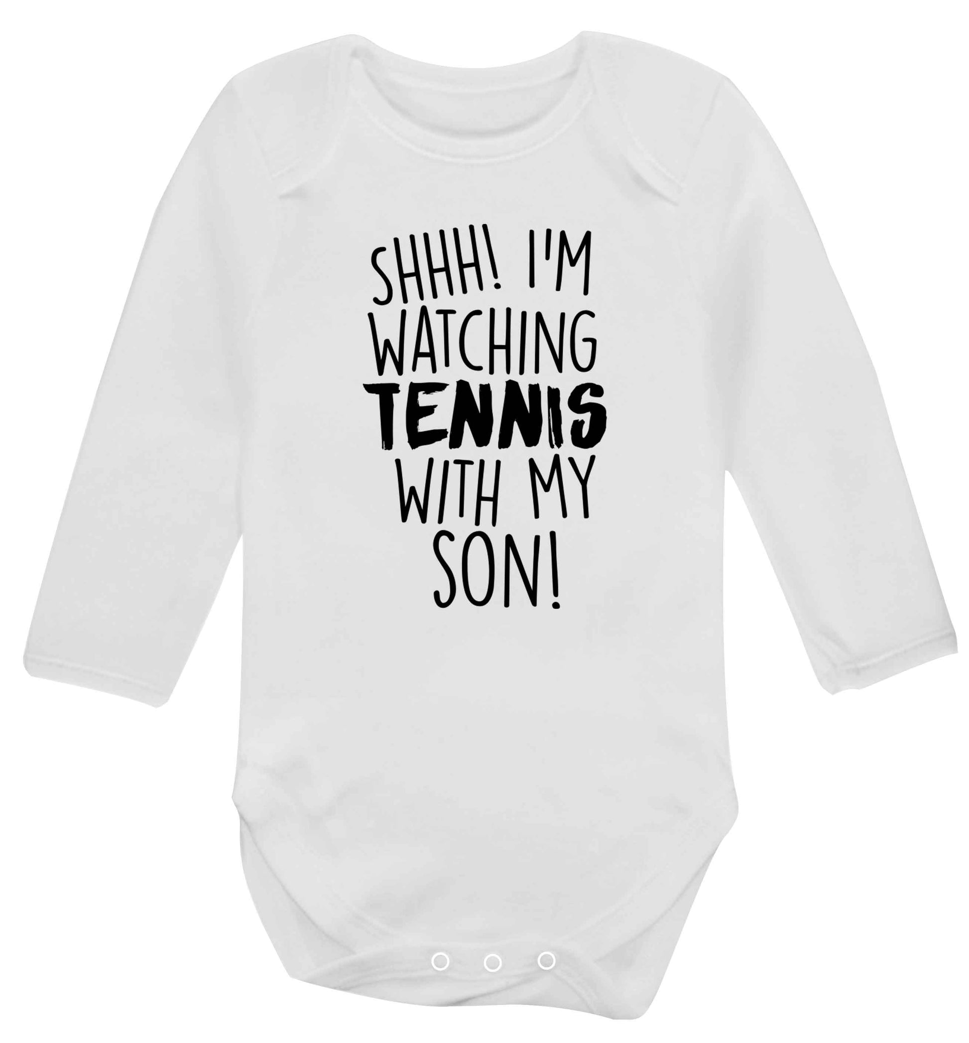 Shh! I'm watching tennis with my son! Baby Vest long sleeved white 6-12 months