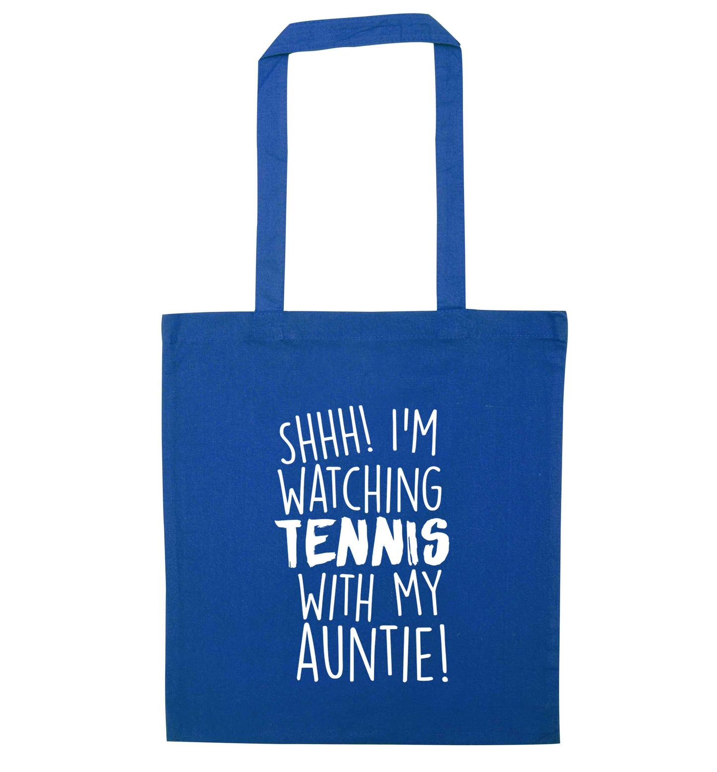 Shh! I'm watching tennis with my auntie! blue tote bag
