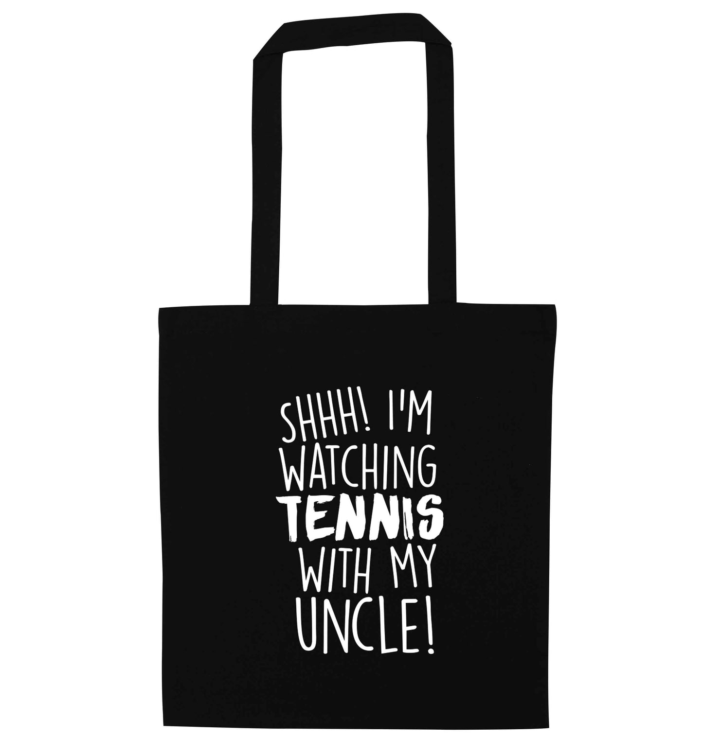 Shh! I'm watching tennis with my uncle! black tote bag