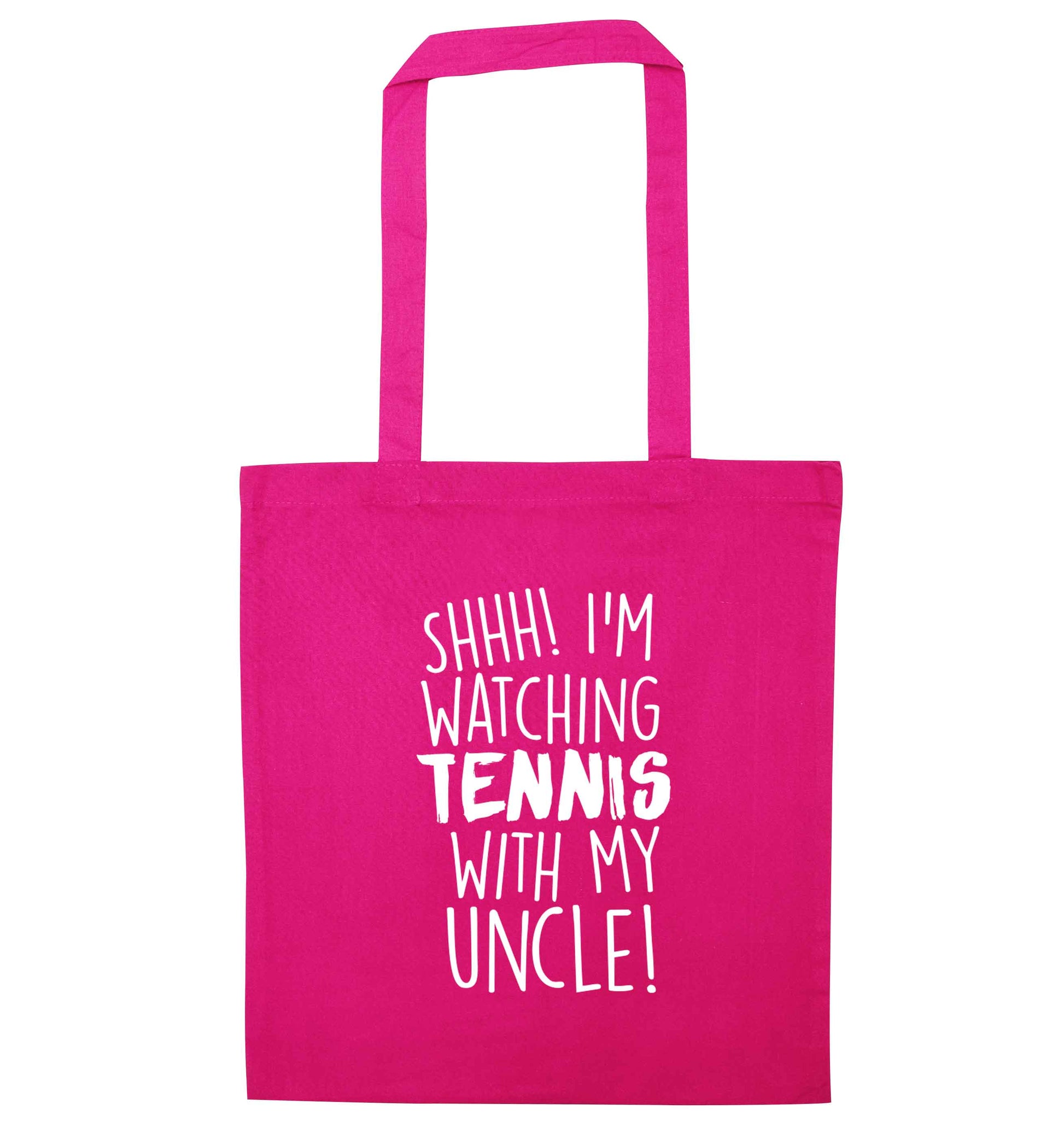 Shh! I'm watching tennis with my uncle! pink tote bag