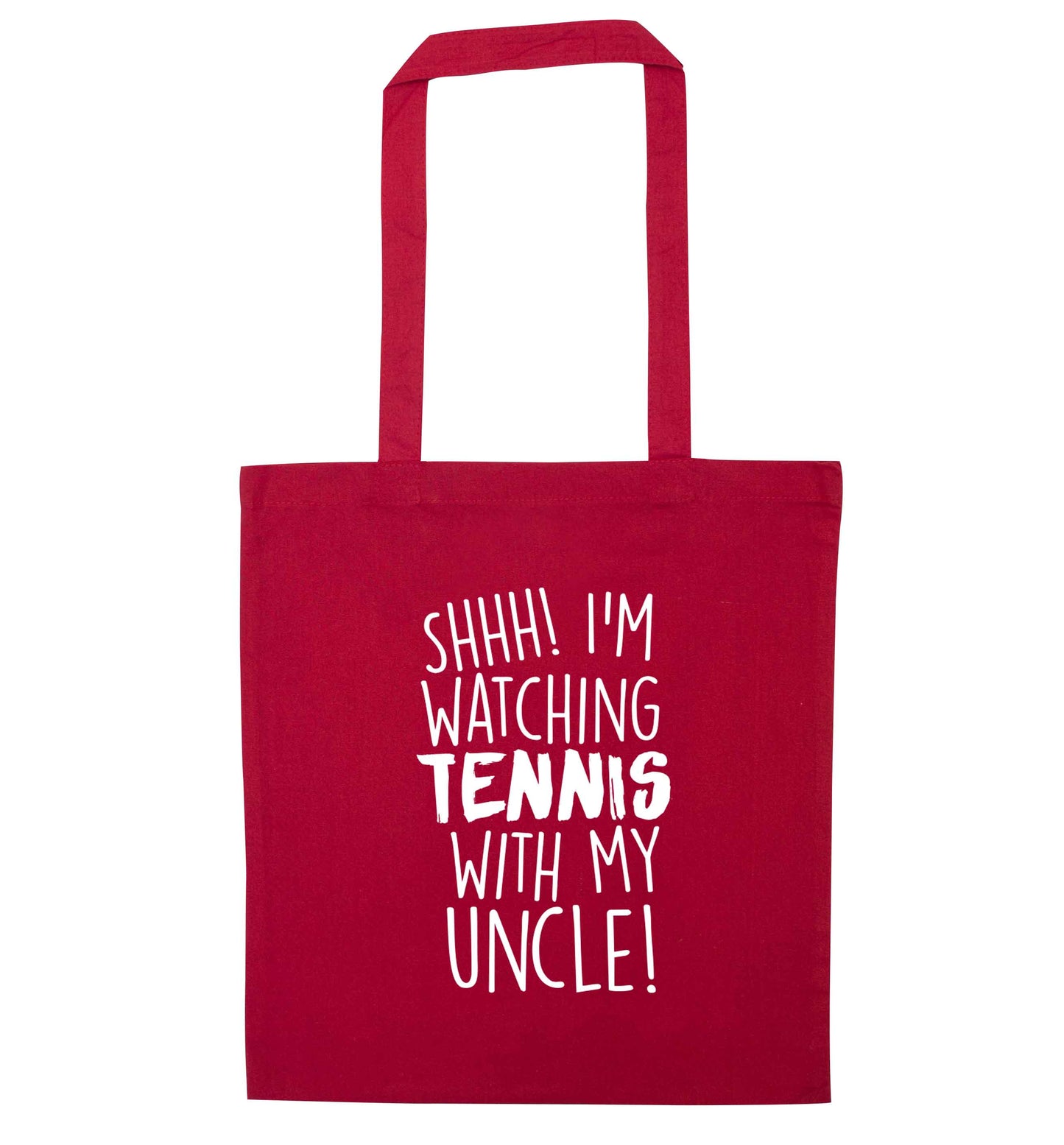 Shh! I'm watching tennis with my uncle! red tote bag
