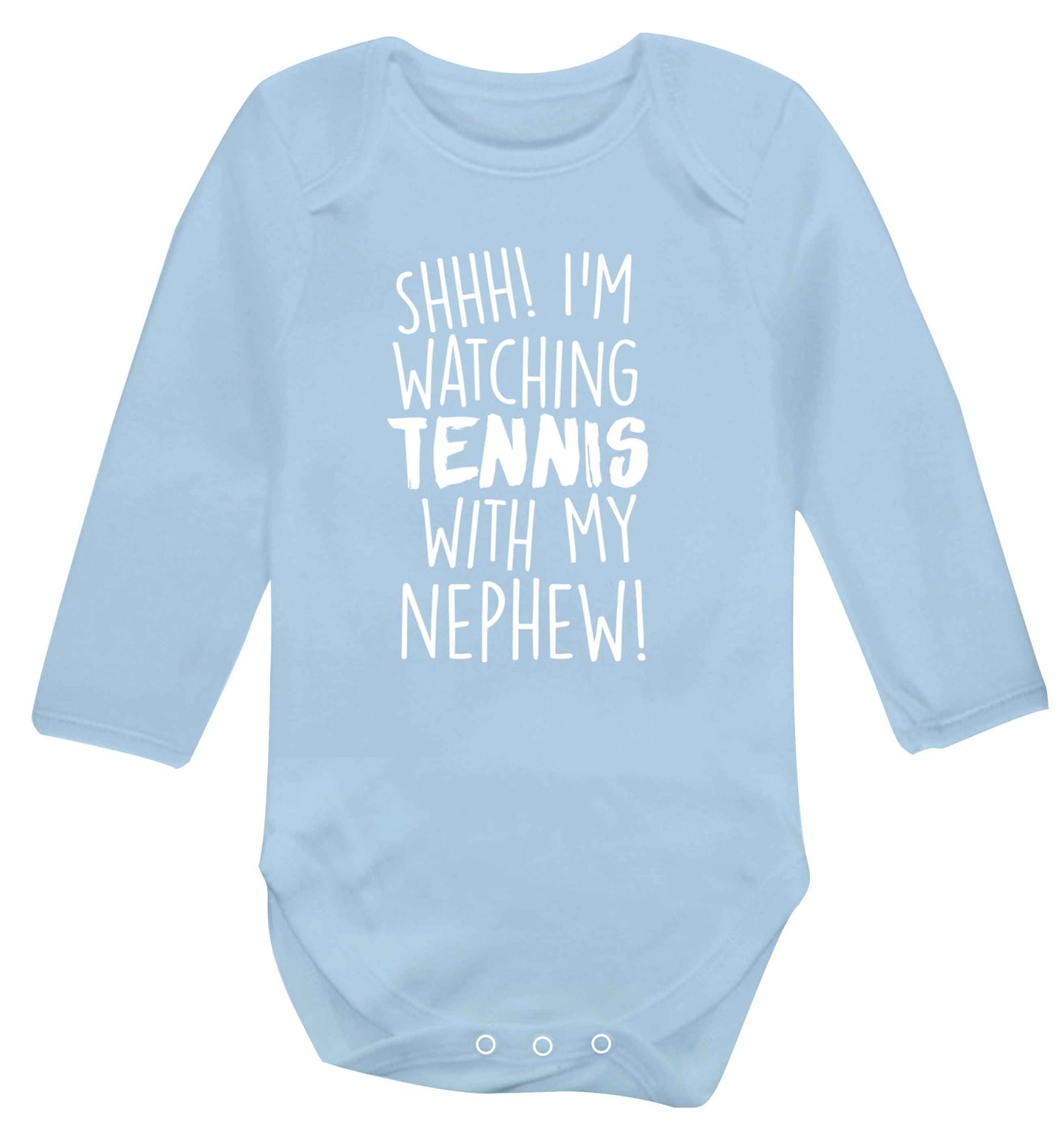 Shh! I'm watching tennis with my nephew! Baby Vest long sleeved pale blue 6-12 months