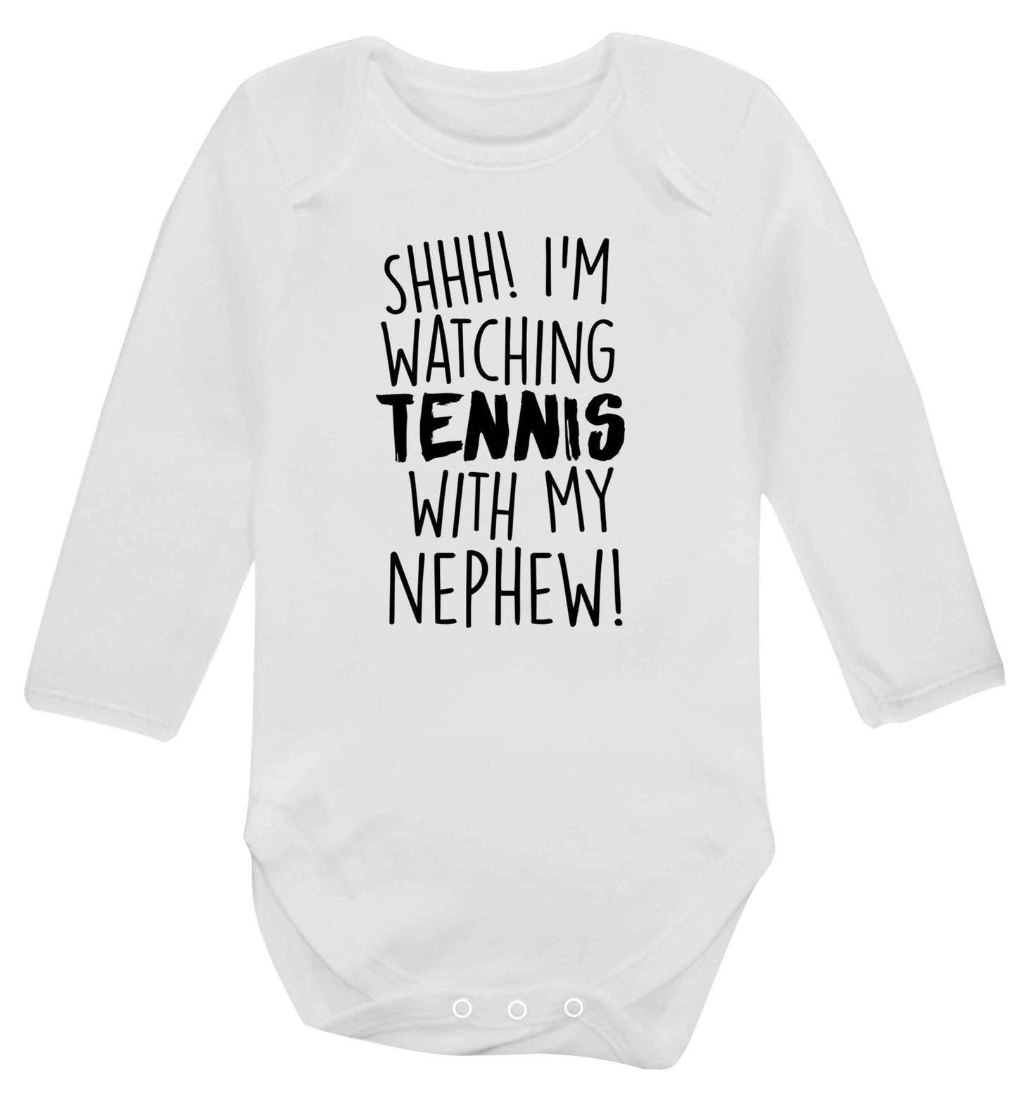 Shh! I'm watching tennis with my nephew! Baby Vest long sleeved white 6-12 months