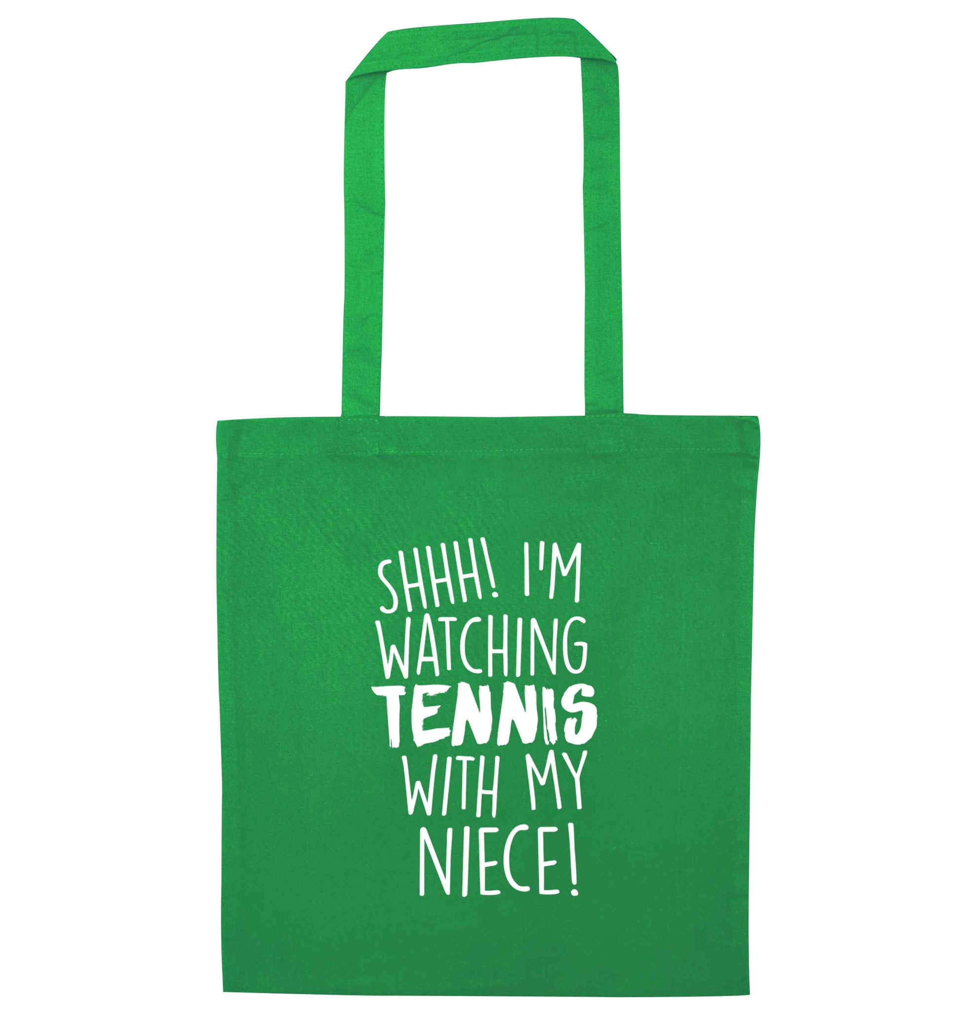 Shh! I'm watching tennis with my niece! green tote bag
