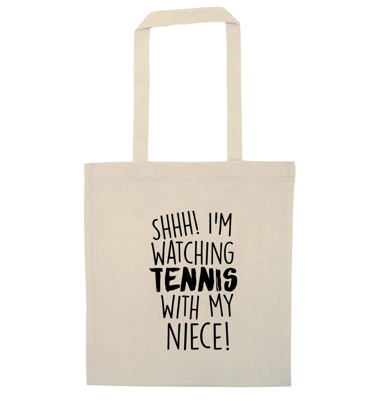 Shh! I'm watching tennis with my niece! natural tote bag