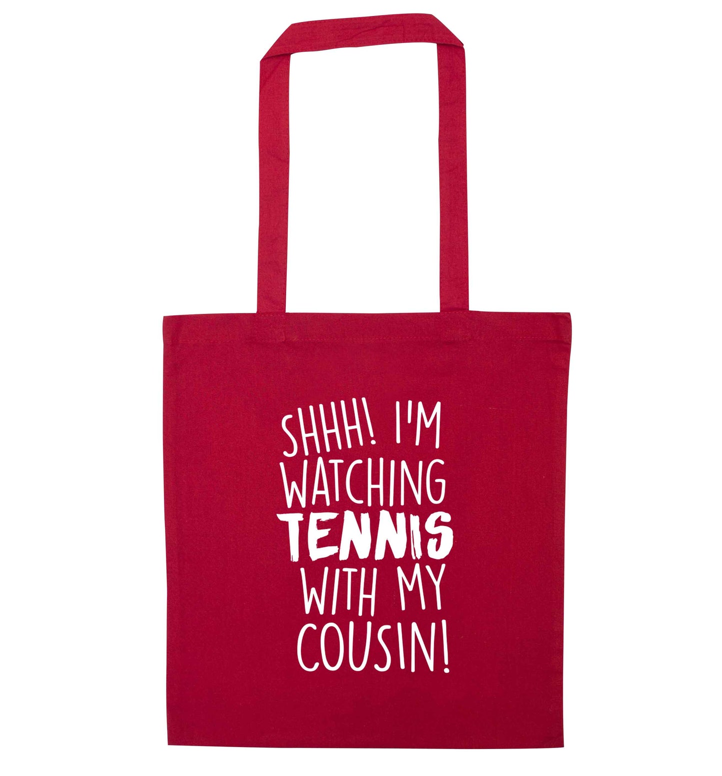 Shh! I'm watching tennis with my cousin! red tote bag