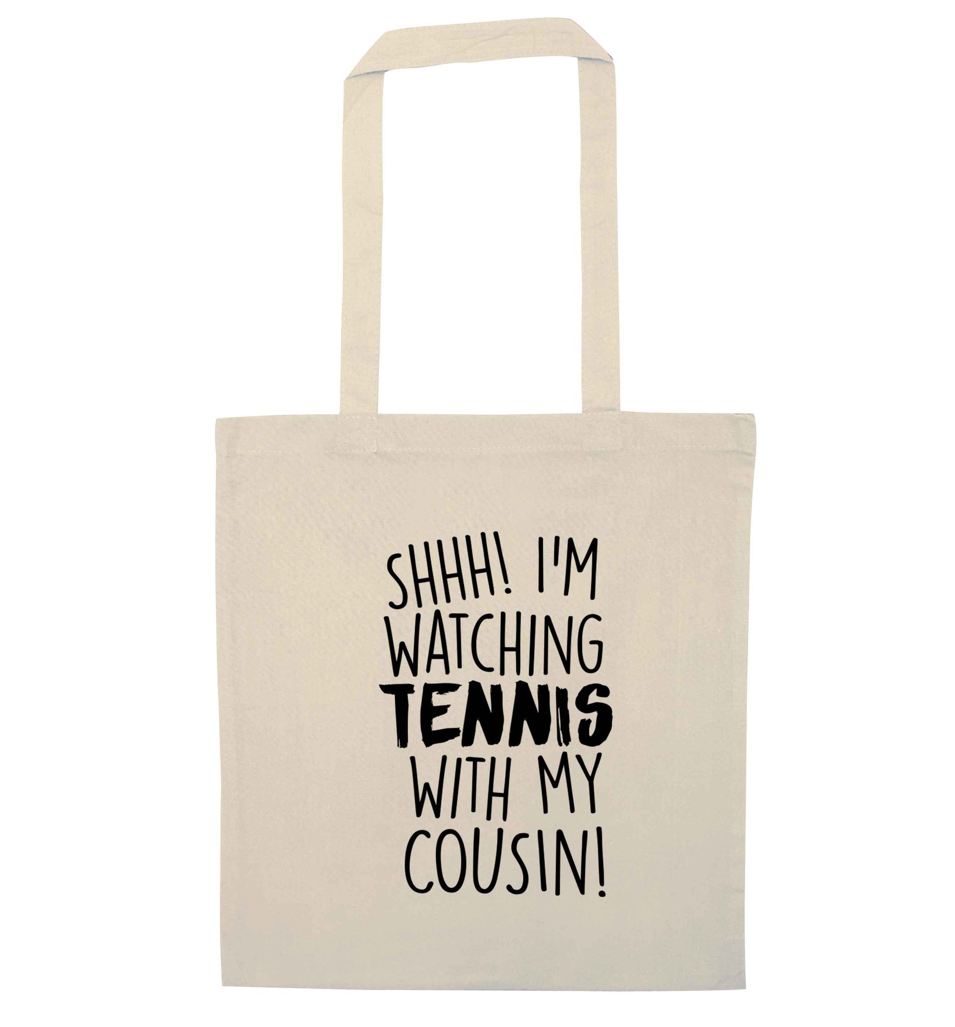 Shh! I'm watching tennis with my cousin! natural tote bag