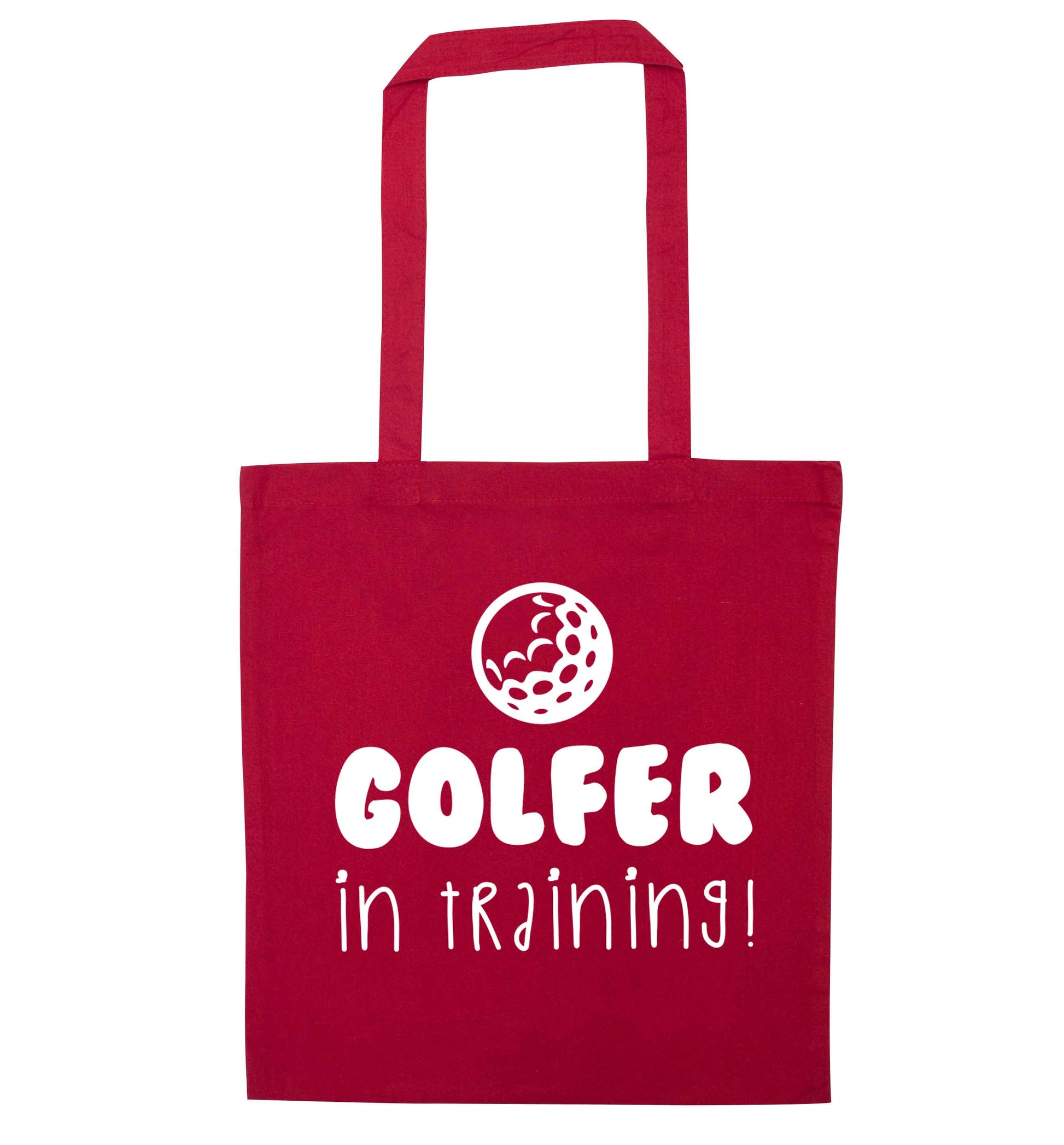 Golfer in training red tote bag