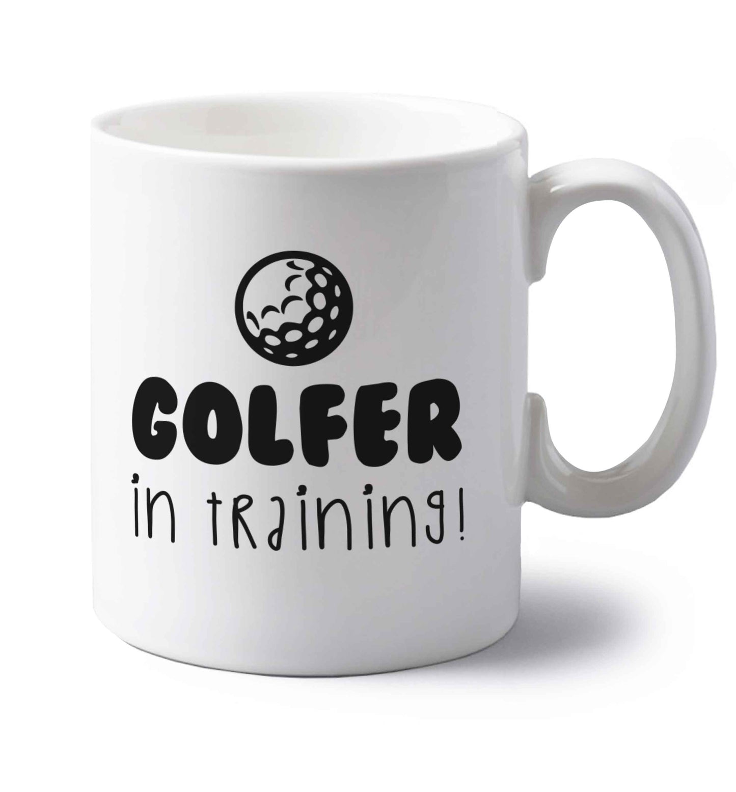 Golfer in training left handed white ceramic mug 