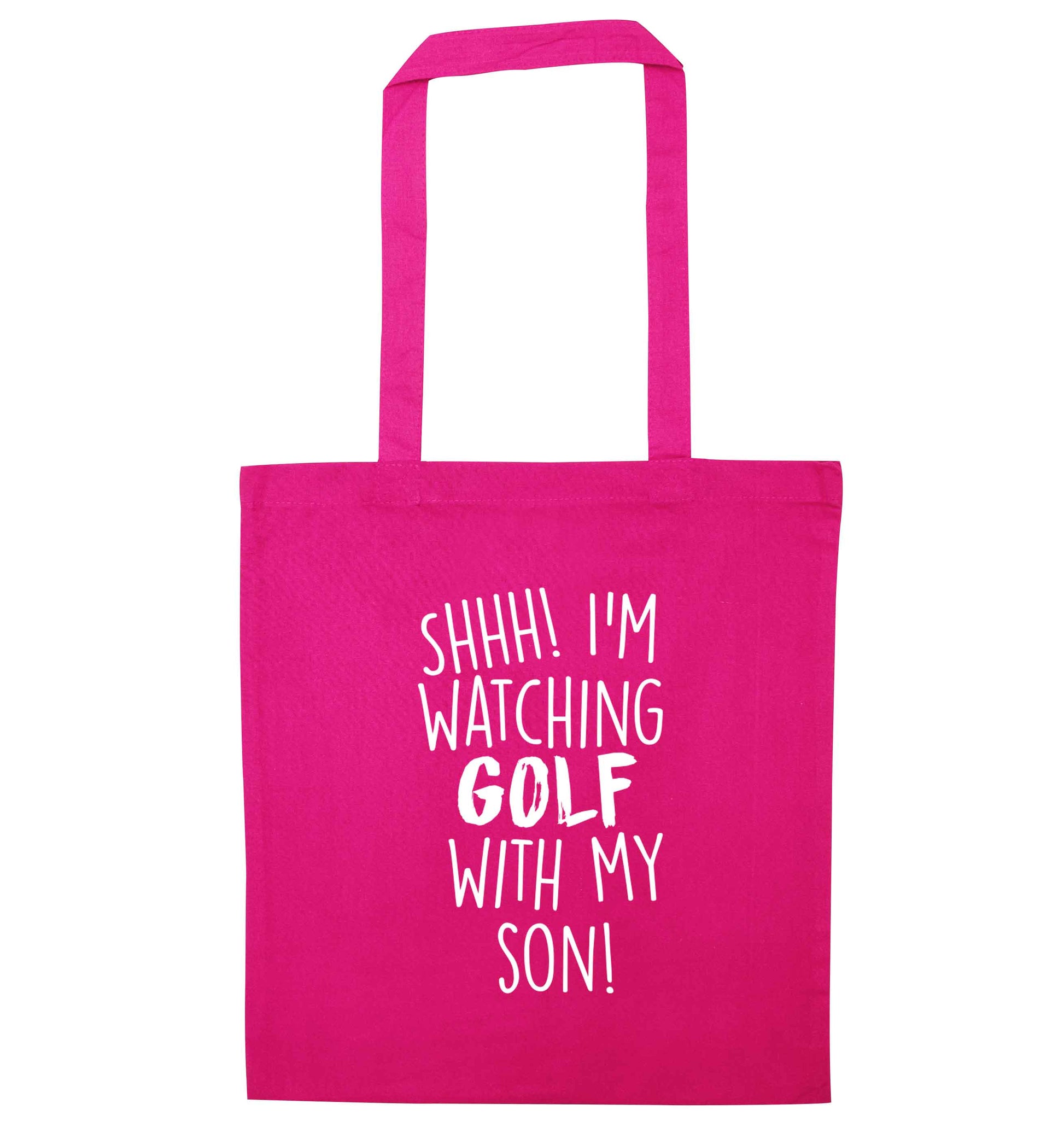 Shh I'm watching golf with my son pink tote bag