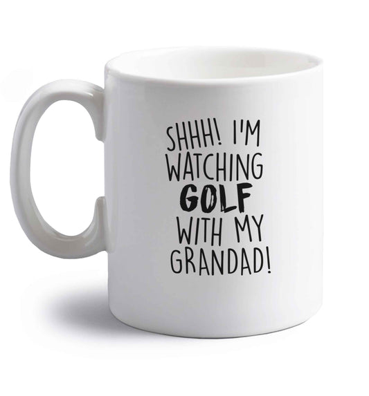 Shh I'm watching golf with my grandad right handed white ceramic mug 