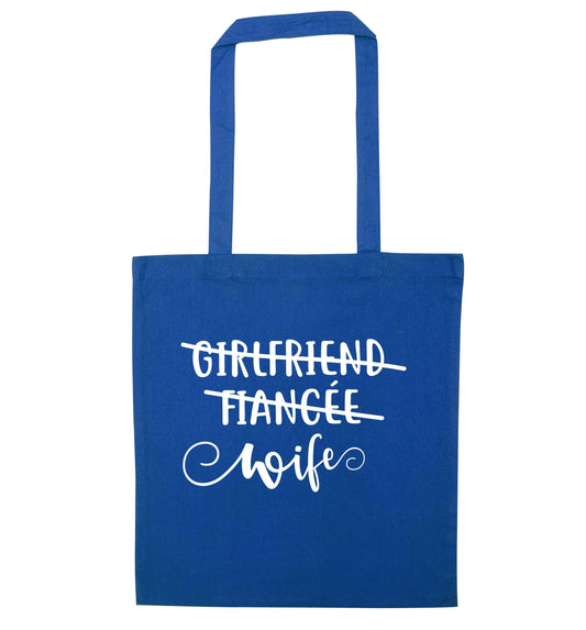 Girlfriend, fiancee, wife blue tote bag