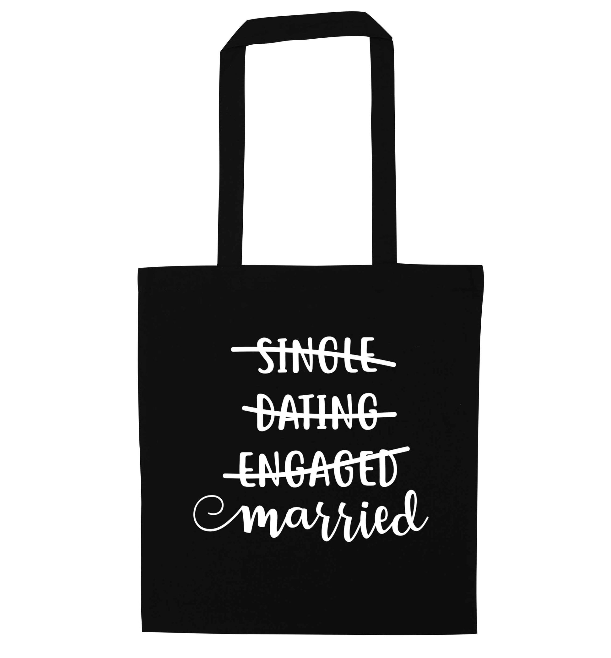 Single, dating, engaged, married black tote bag