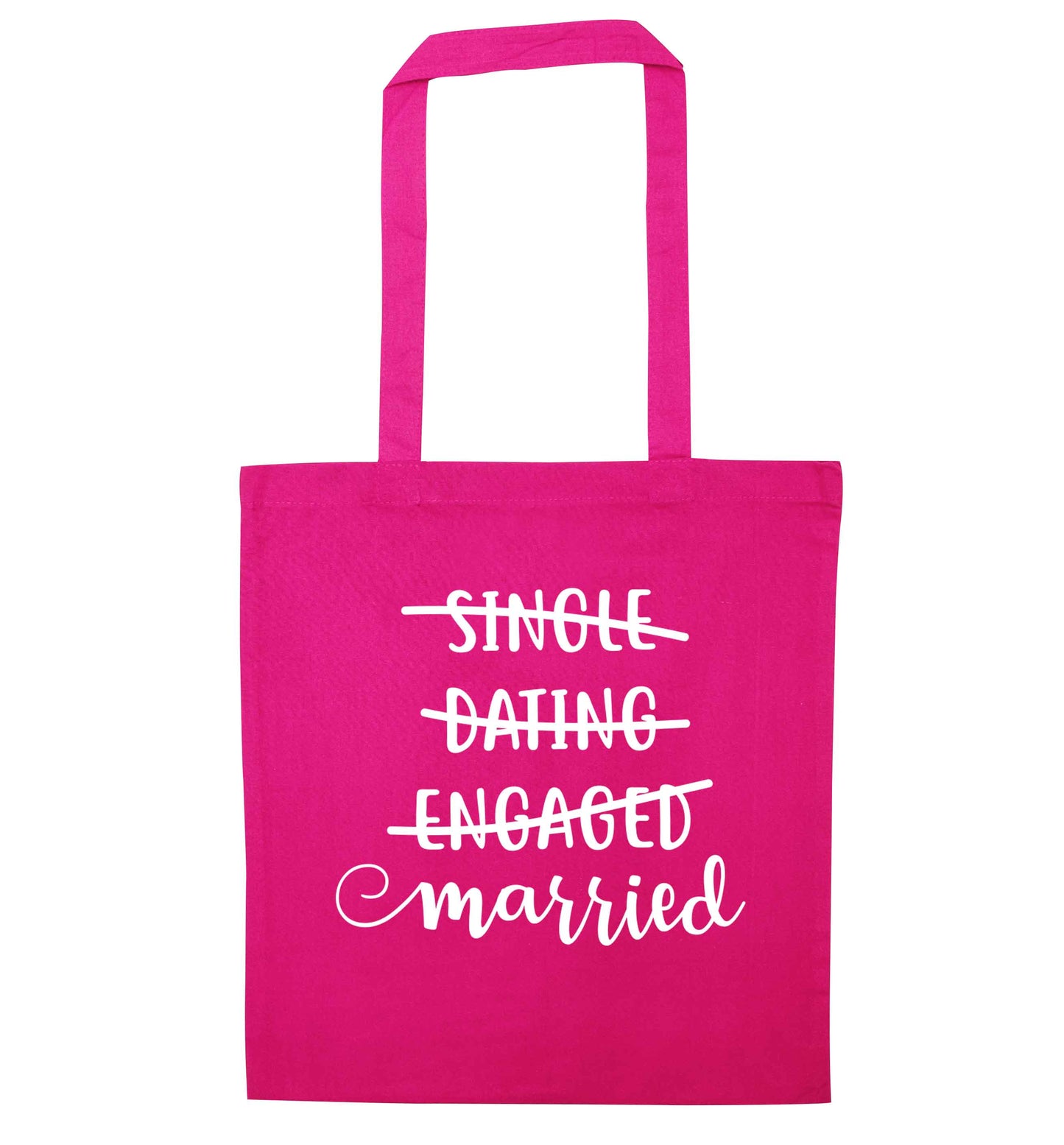 Single, dating, engaged, married pink tote bag