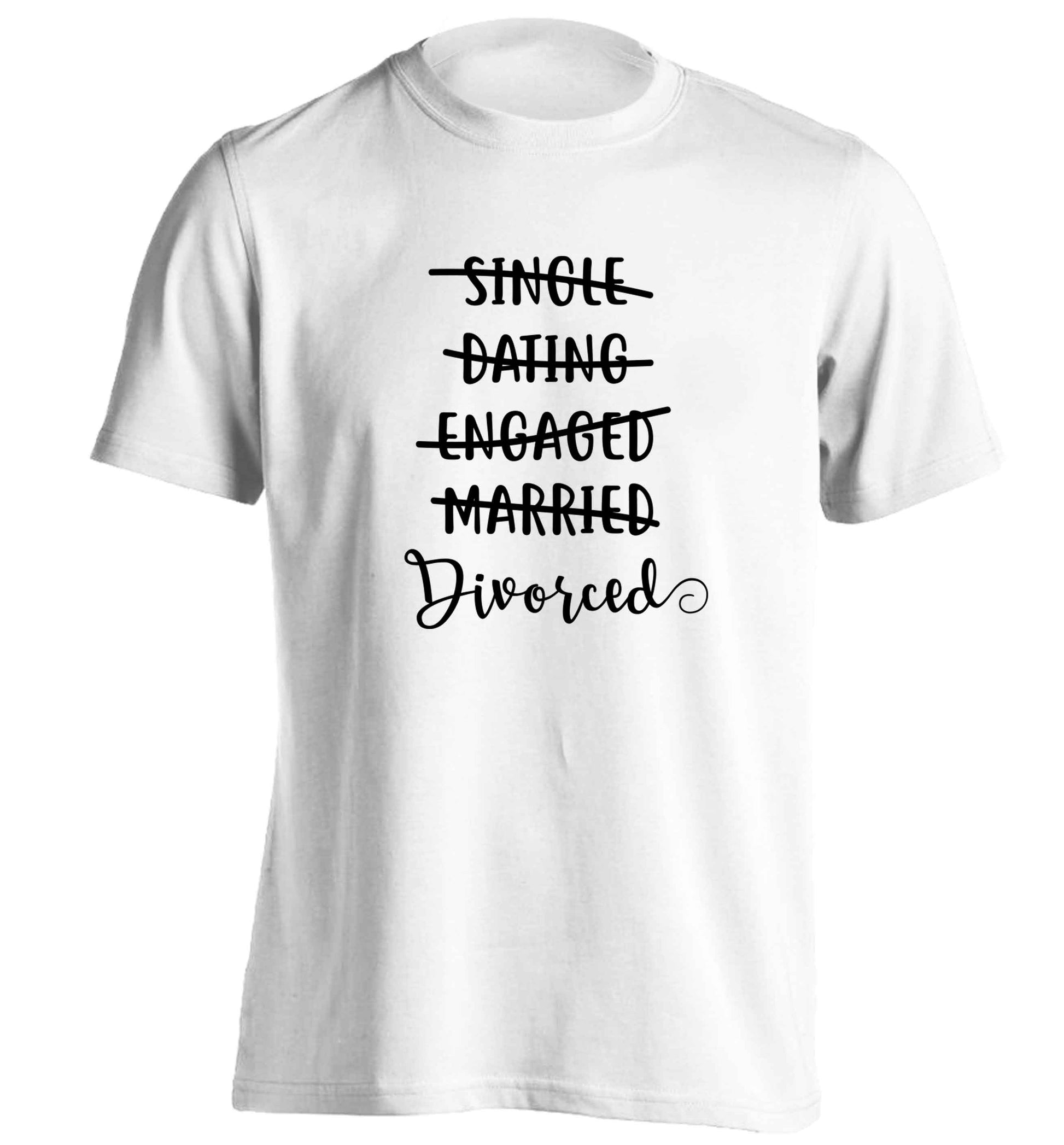 Single, dating, engaged, divorced adults unisex white Tshirt 2XL