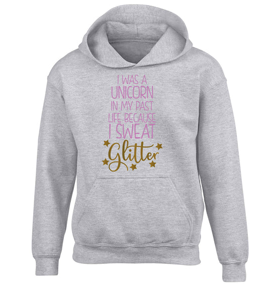 I was a unicorn in my past life because I sweat glitter children's grey hoodie 12-13 Years