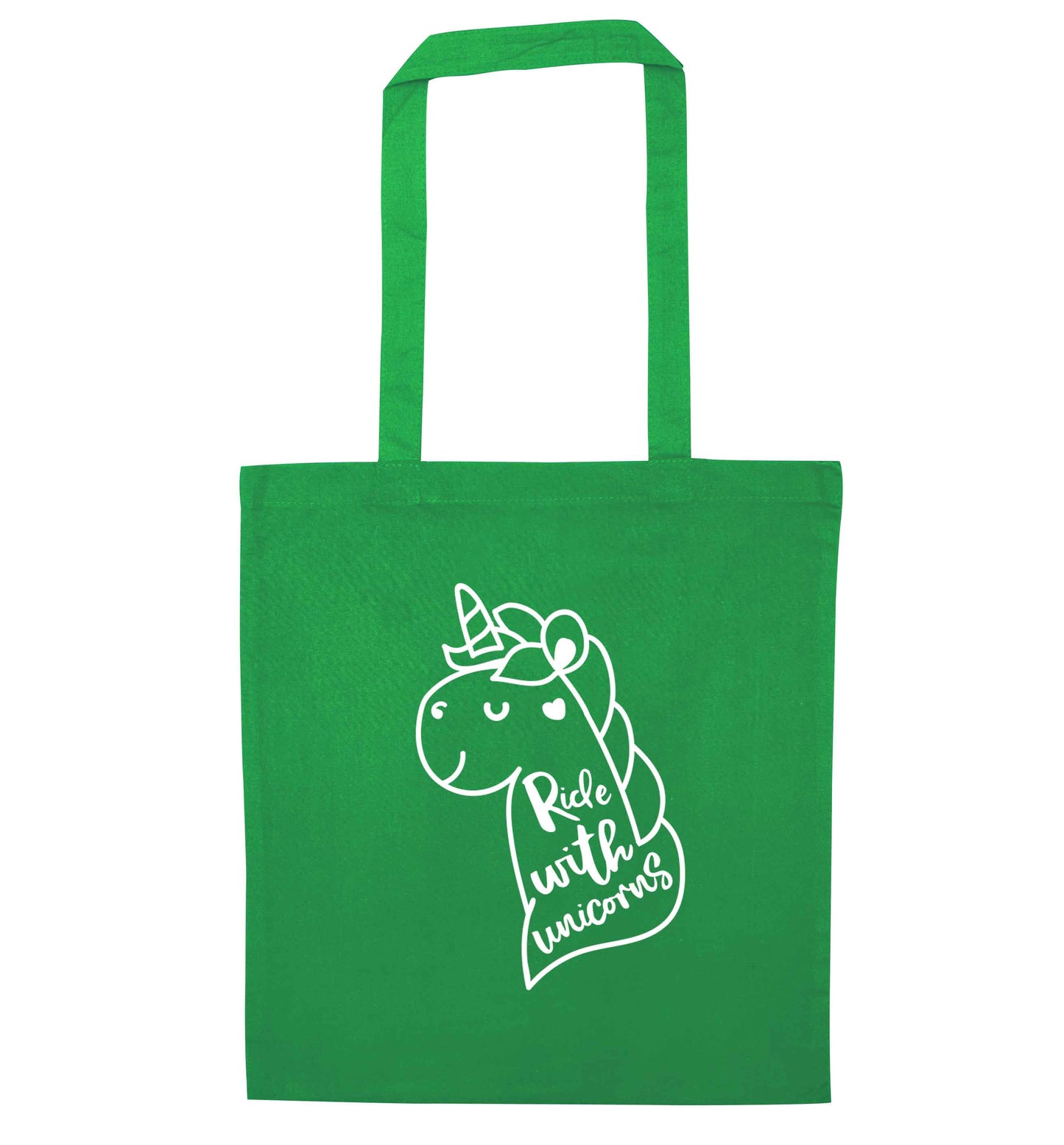Ride with unicorns green tote bag