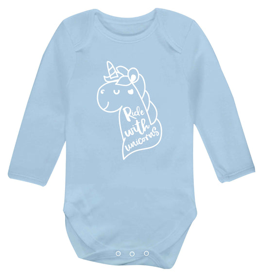 Ride with unicorns Baby Vest long sleeved pale blue 6-12 months