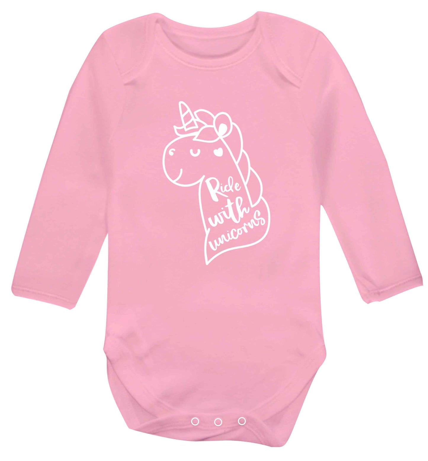 Ride with unicorns Baby Vest long sleeved pale pink 6-12 months