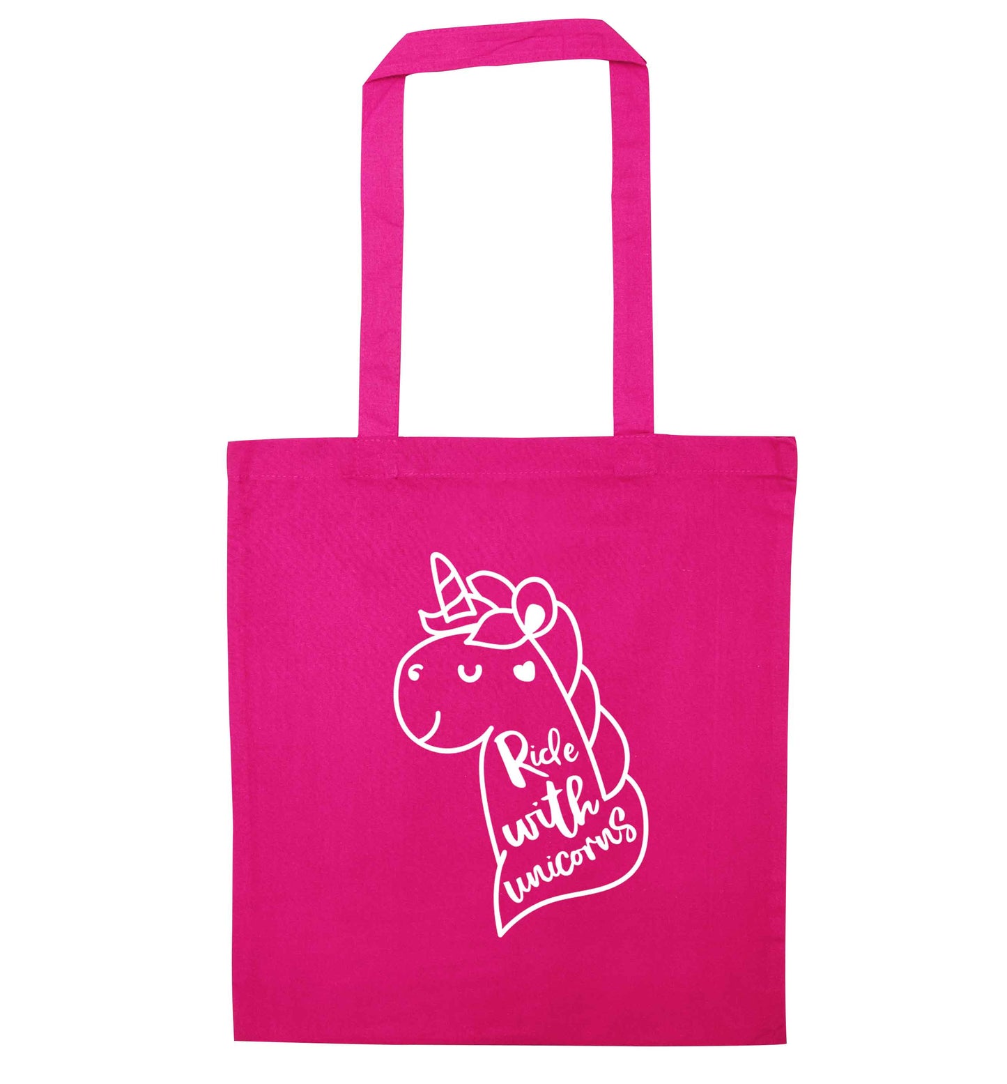 Ride with unicorns pink tote bag