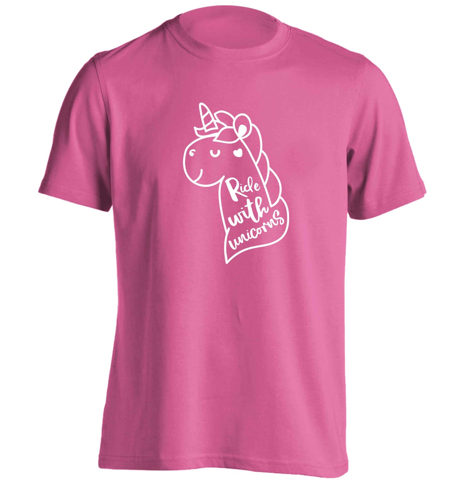 Ride with unicorns adults unisex pink Tshirt 2XL