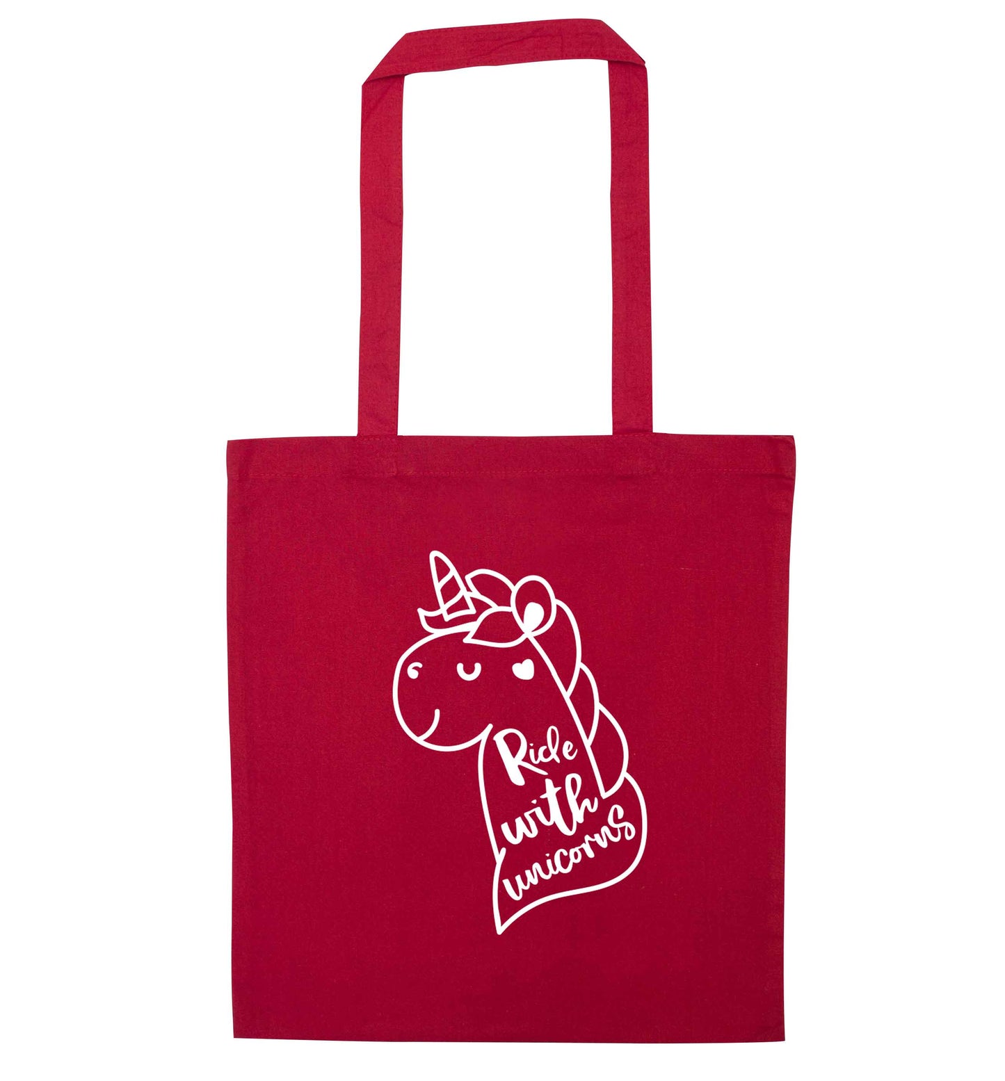 Ride with unicorns red tote bag