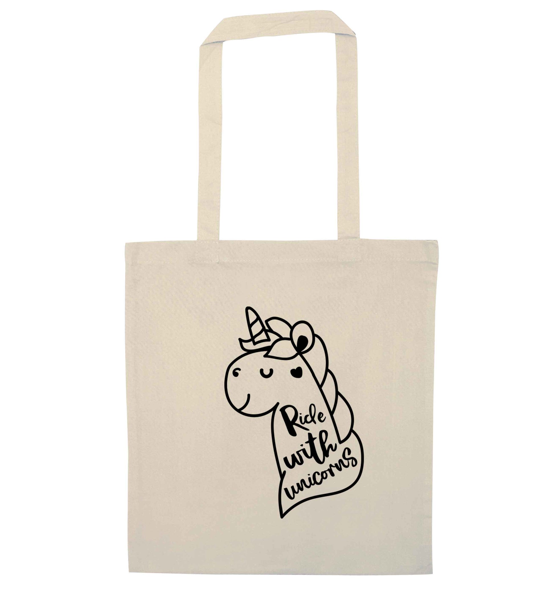 Ride with unicorns natural tote bag