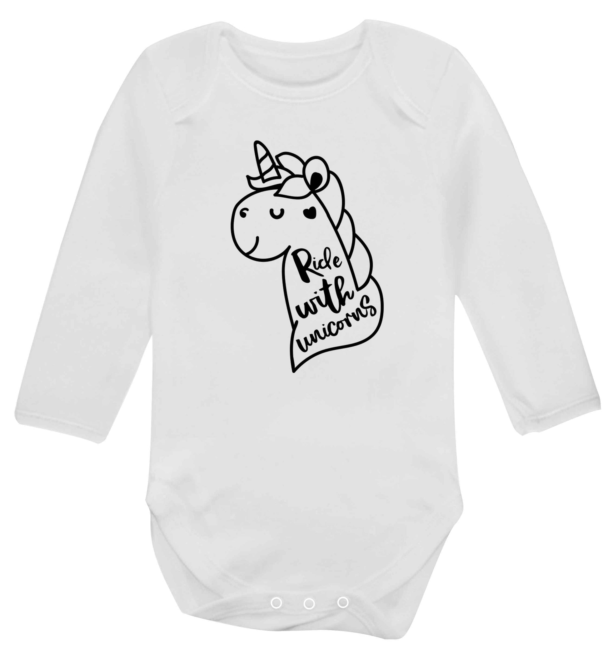 Ride with unicorns Baby Vest long sleeved white 6-12 months