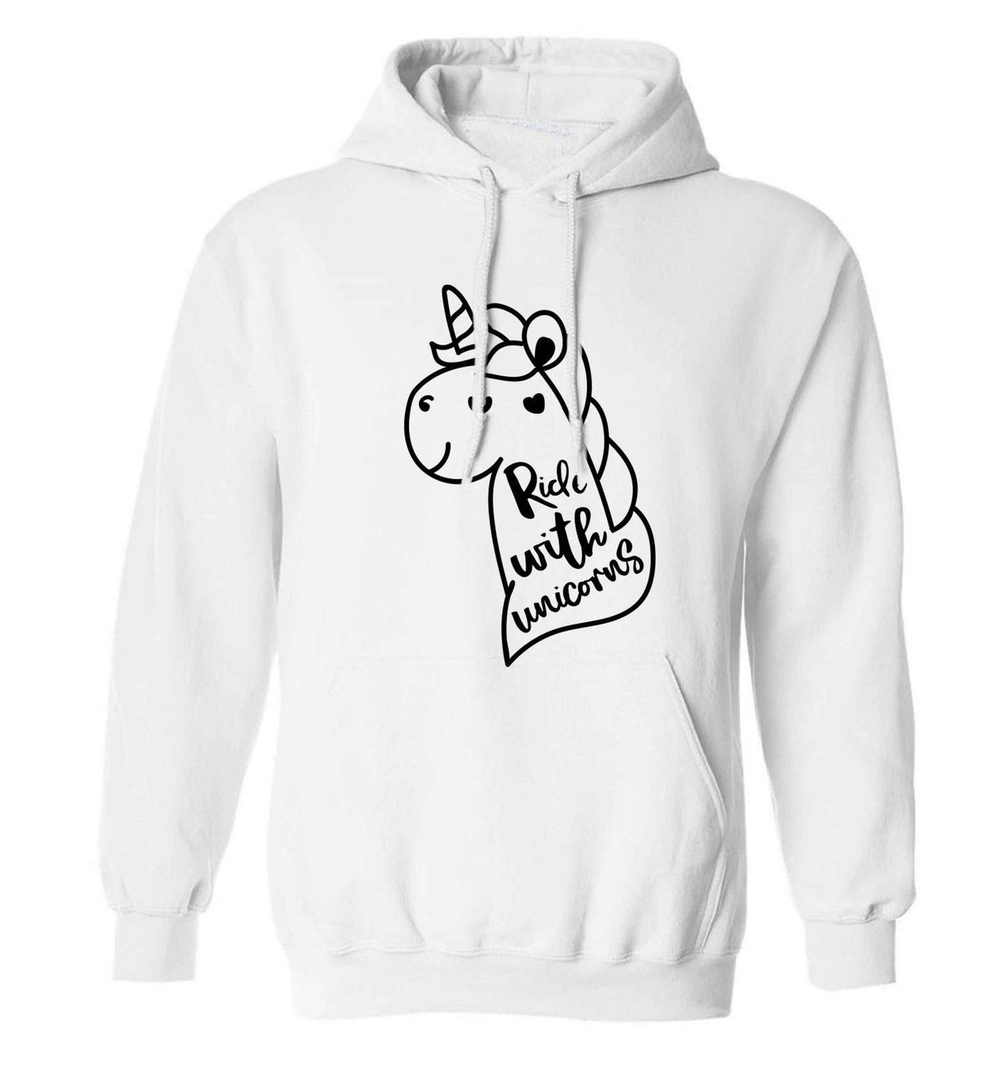 Ride with unicorns adults unisex white hoodie 2XL