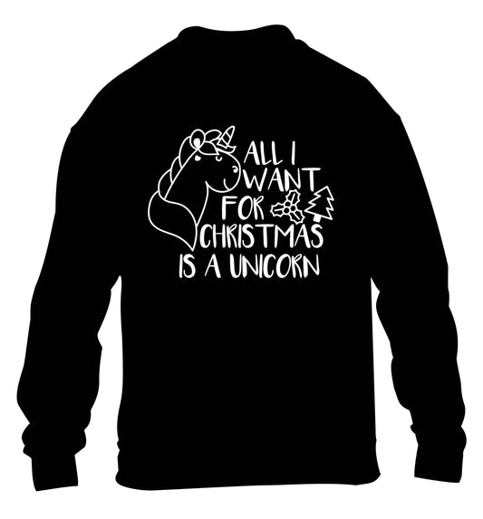 All I want for Christmas is a unicorn children's black sweater 12-13 Years