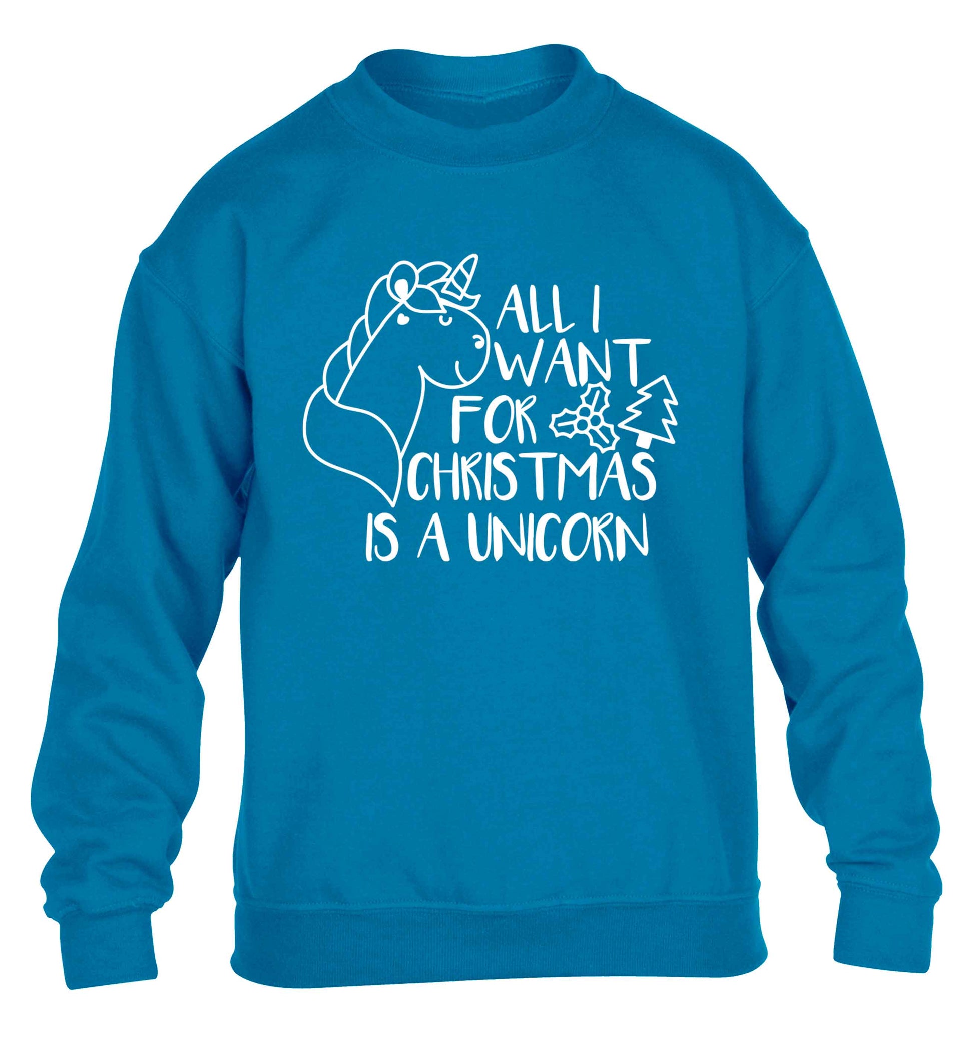 All I want for Christmas is a unicorn children's blue sweater 12-13 Years