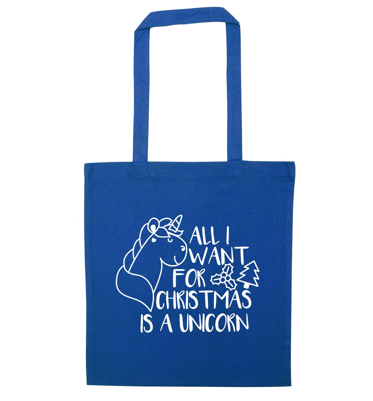 All I want for Christmas is a unicorn blue tote bag
