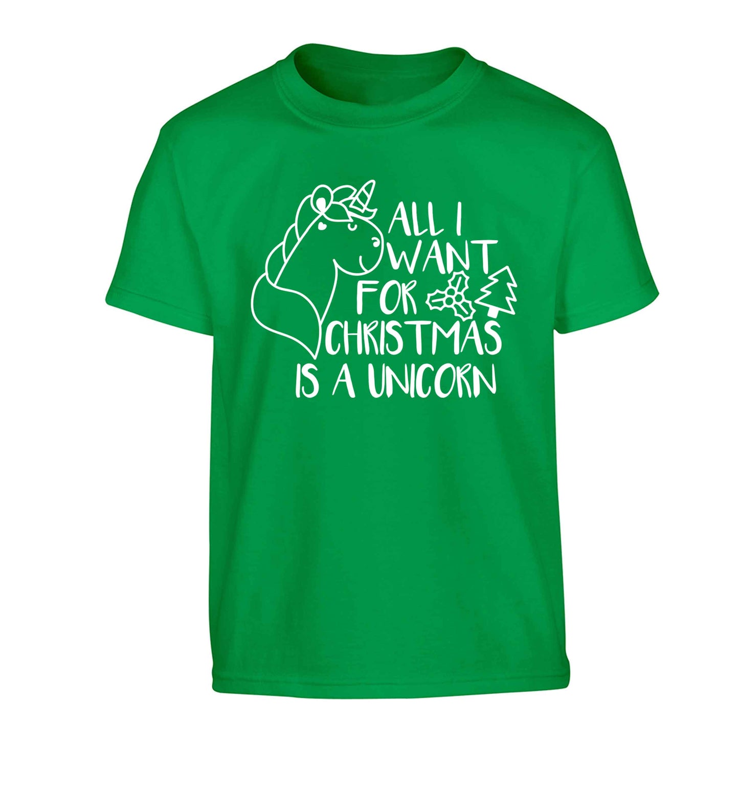All I want for Christmas is a unicorn Children's green Tshirt 12-13 Years