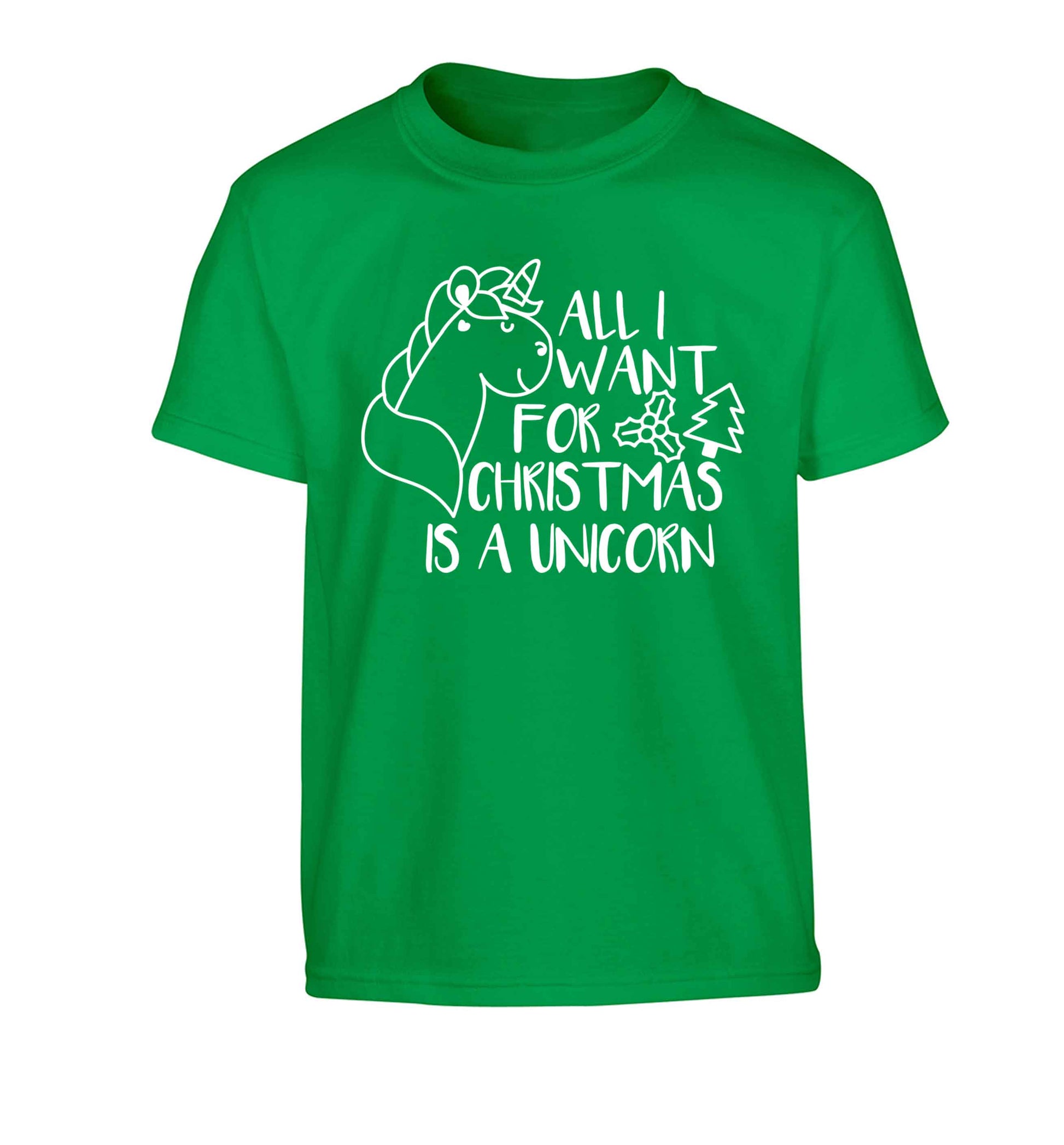 All I want for Christmas is a unicorn Children's green Tshirt 12-13 Years