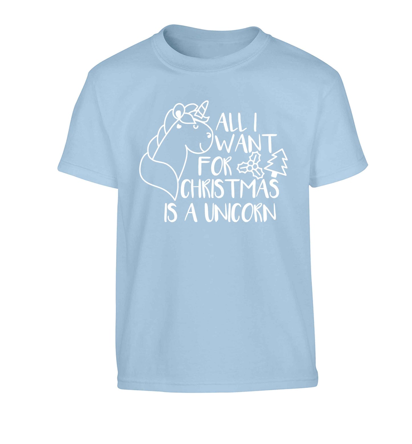 All I want for Christmas is a unicorn Children's light blue Tshirt 12-13 Years