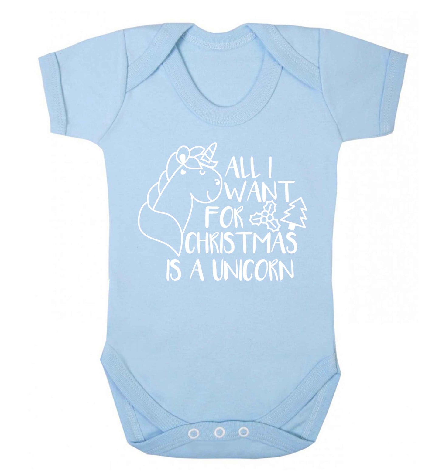 All I want for Christmas is a unicorn Baby Vest pale blue 18-24 months