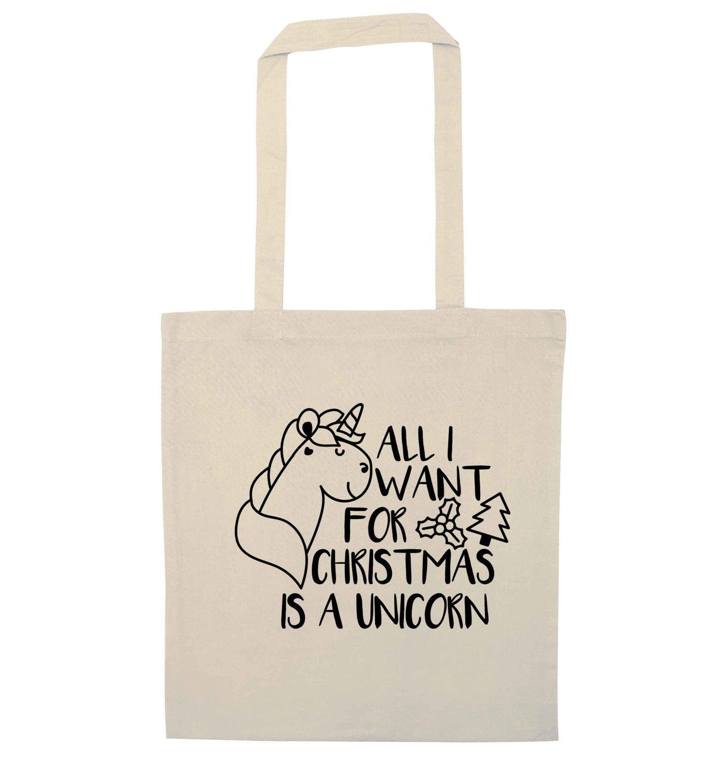 All I want for Christmas is a unicorn natural tote bag